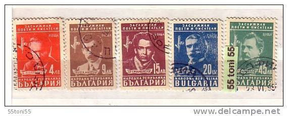 1948 Writer And Poet Michel- 650/654 5 V.- Used/oblitere (O)  Bulgaria / Bulgarie - Gebraucht