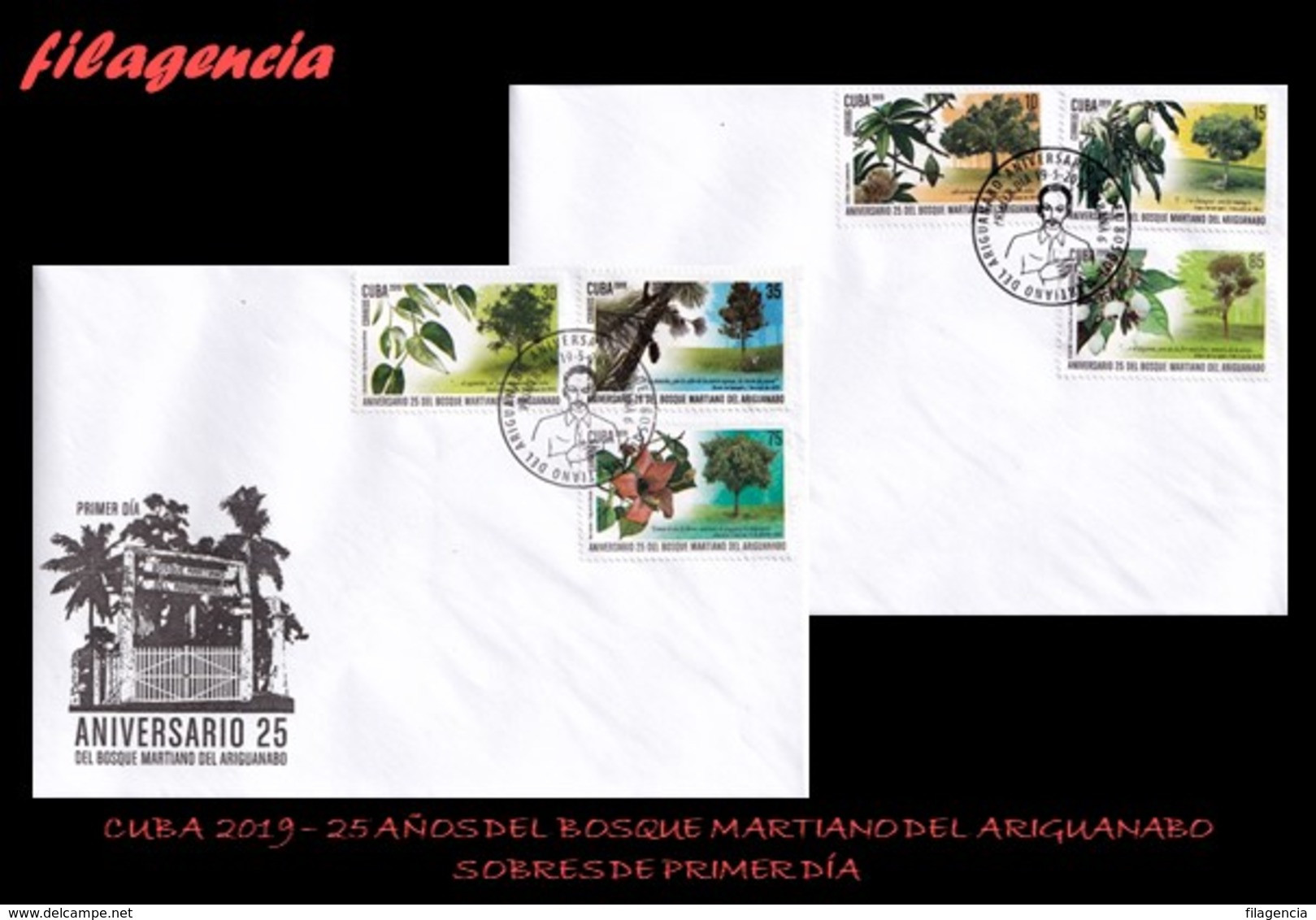 AMERICA. CUBA SPD-FDC. 2019 25 AÑOS DEL BOSQUE MARTIANO DEL RÍO ARIGUANABO. ÁRBOLES - FDC