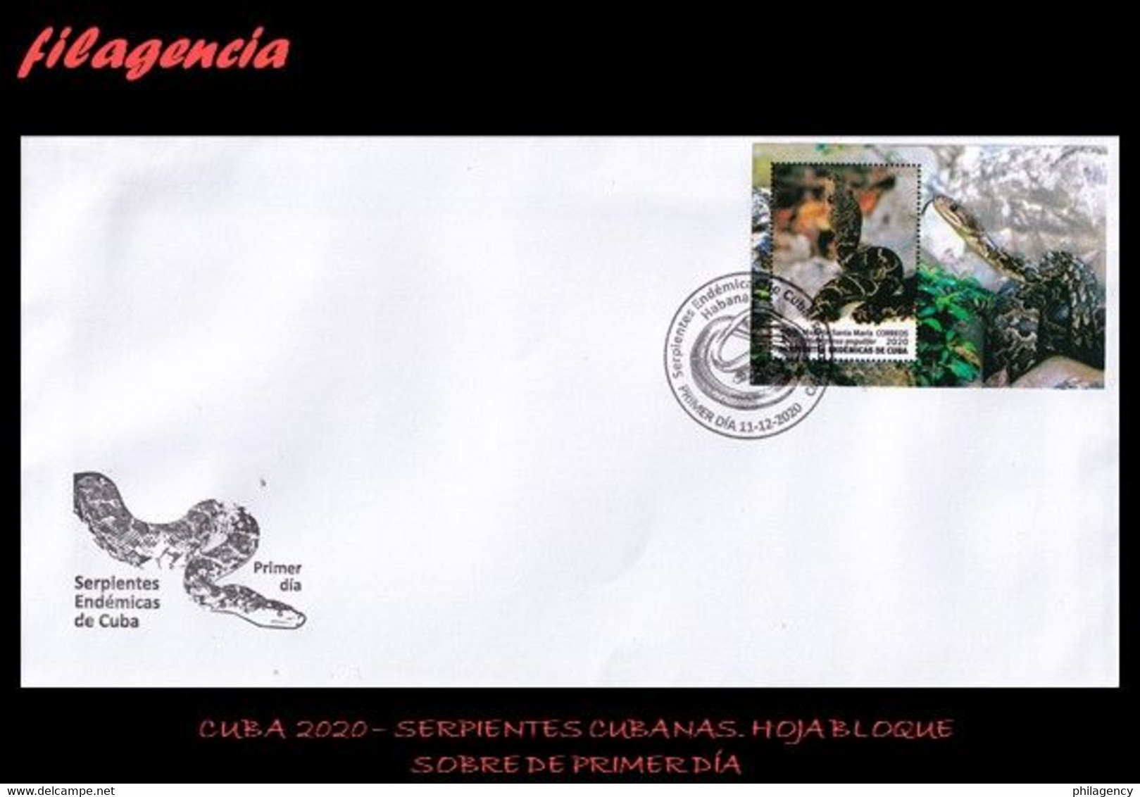 CUBA SPD-FDC. 2020-18 FAUNA. SERPIENTES ENDÉMICAS CUBANAS. HOJA BLOQUE - FDC