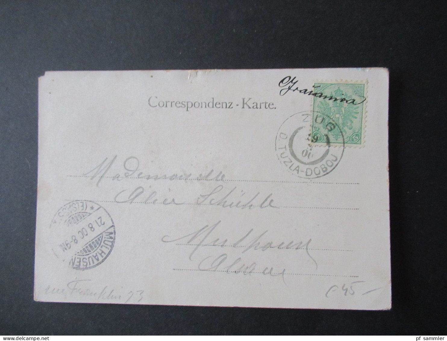 1900 Österreich / Bosnien - Herzegowina AK Mostar Marke Mit Federzug! Stempel Zug D. Tuzla - Doboj - Mülhausen Elsass - Bosnia Herzegovina