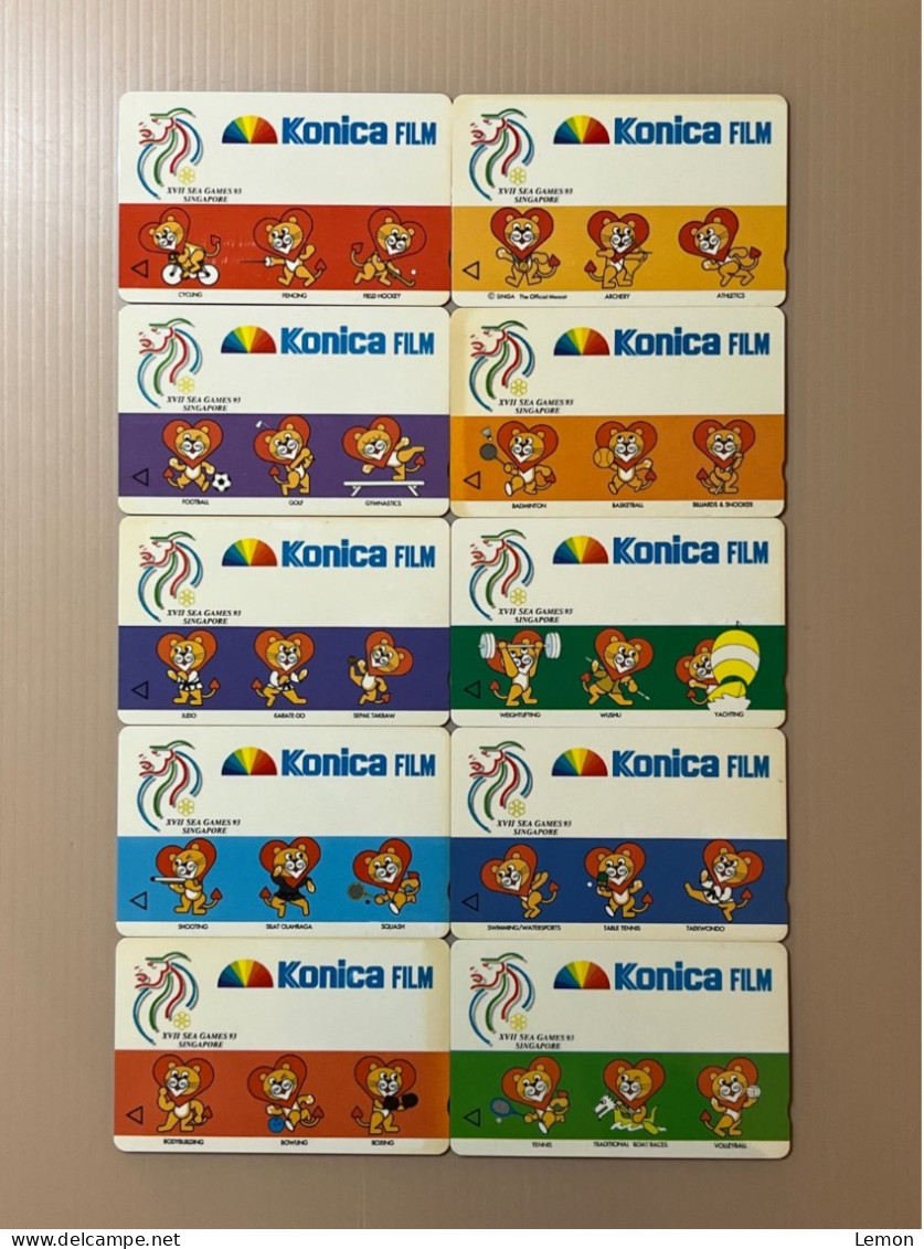 Mint Singapore Telecom GPT Singtel Phonecard, Konica Film XVII SEA Games 1993, Set Of 10 Mint Cards (Same Serial Number) - Singapour
