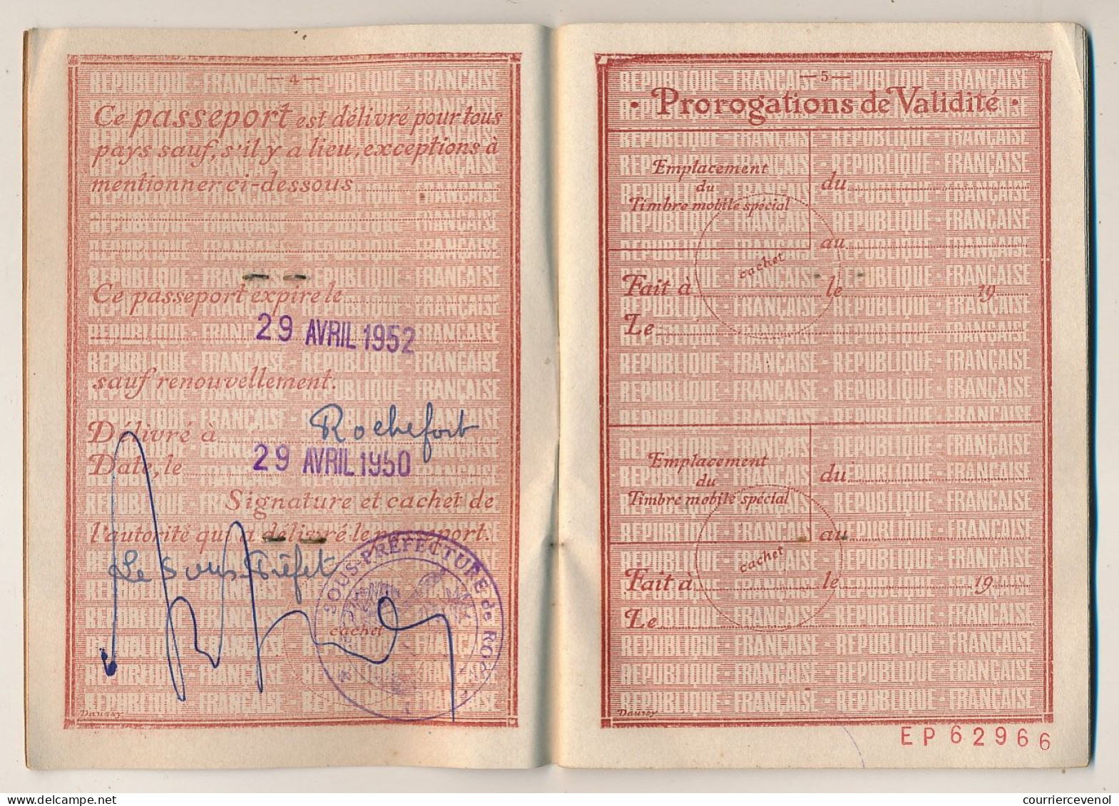 FRANCE - Passeport à L'étranger 580F - Rochefort-sur-Mer (Charente Maritime) - 1950 - Zonder Classificatie