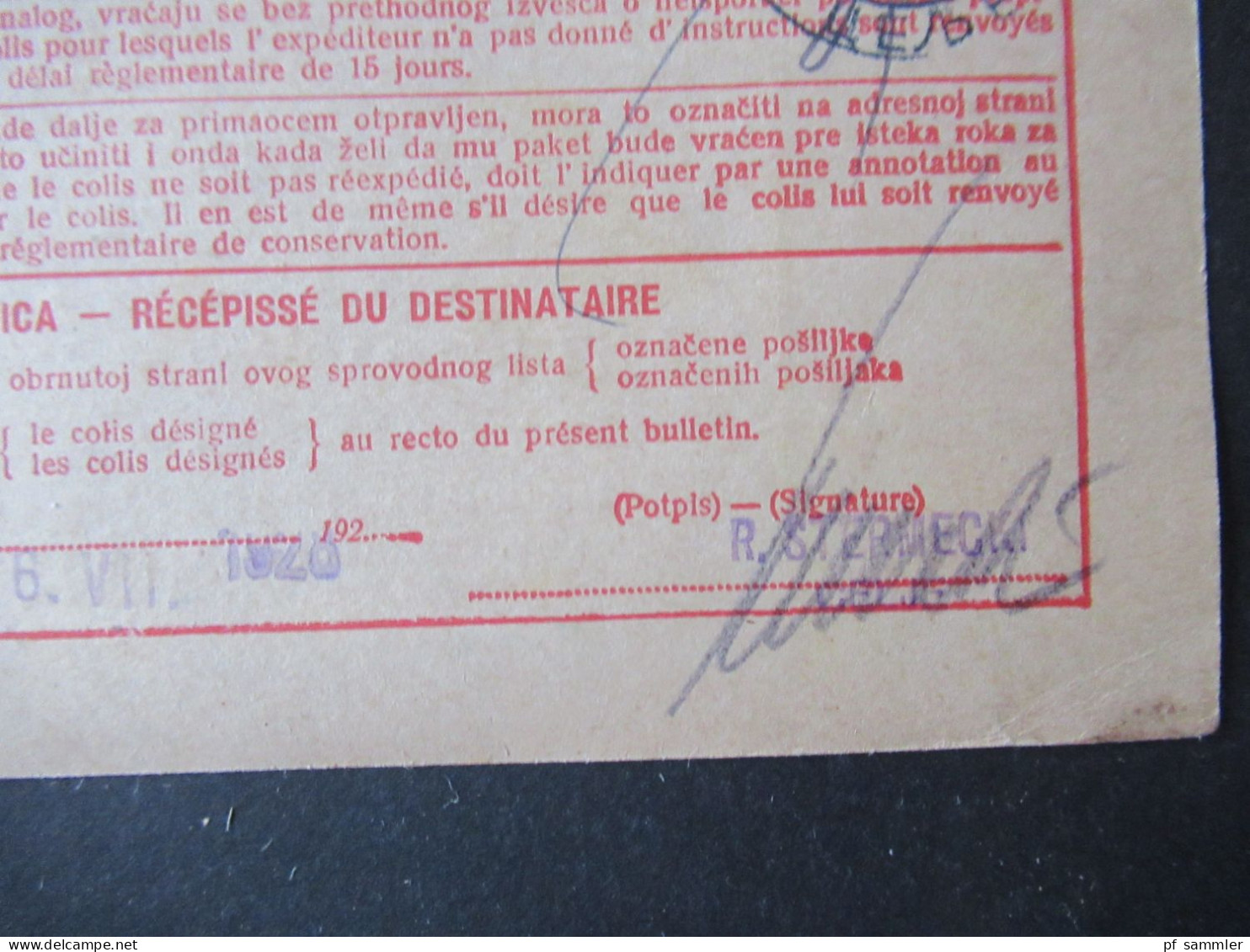 Jugoslawien SHS 1928 Paketkarte Stempel Und Aufkleber Ljubinje Nach Celje Mit Einigen Stempeln - Briefe U. Dokumente