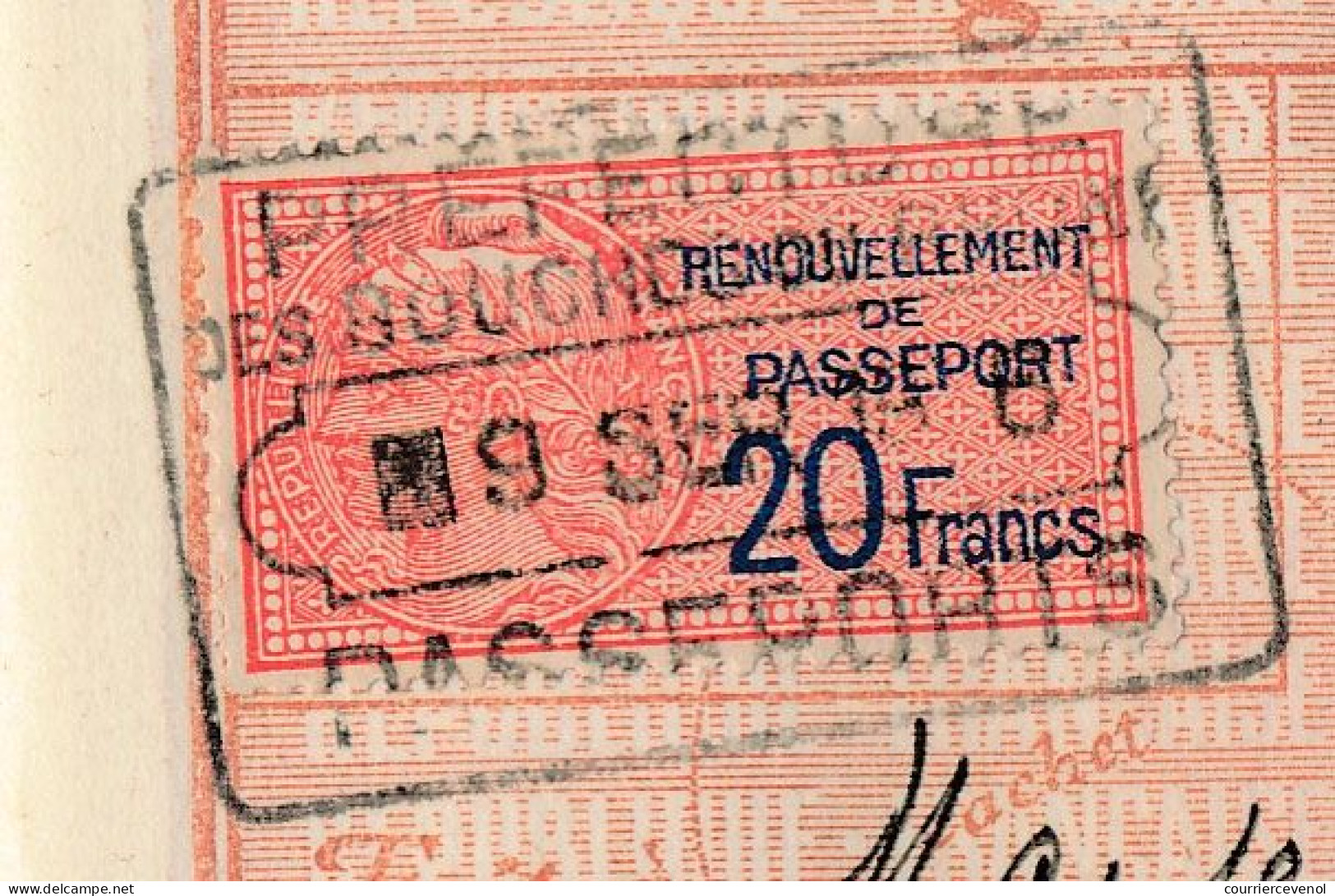 FRANCE - Passeport à l'étranger 20F - Marseille 1935 + 2 x 20F renouvellement 1936 et 1937
