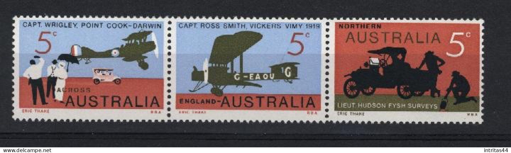 AUSTRALIA 1969 50th ANNIVERSARY OF FIRST ENGLAND-AUSTRALIA FLIGHT SET MNH - Mint Stamps