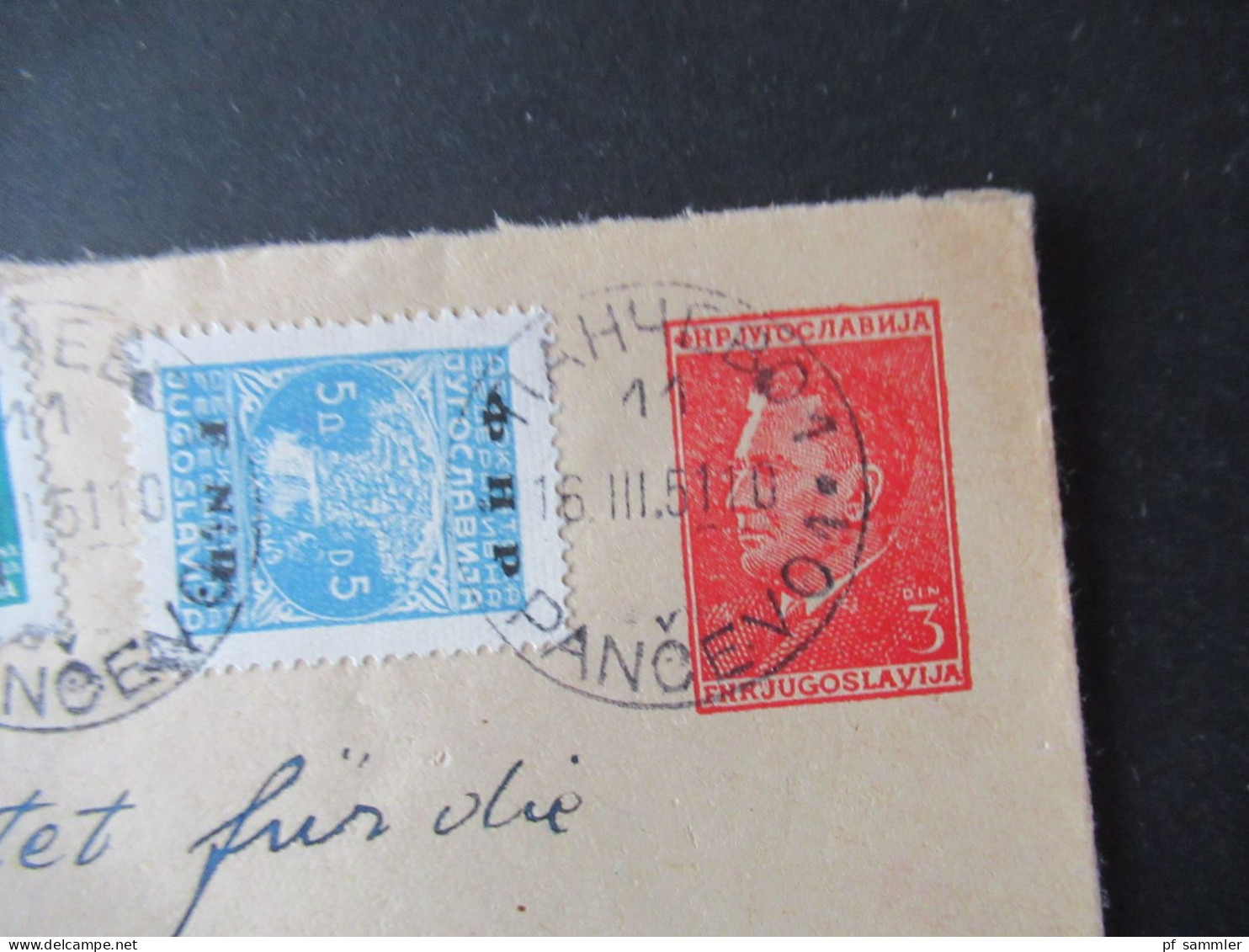 Jugoslawien 1951 GA Umschlag Mit 3x Zustzfrankaturen Marken Mit Aufdruck FNR / Einschreiben Pancevo - Covers & Documents