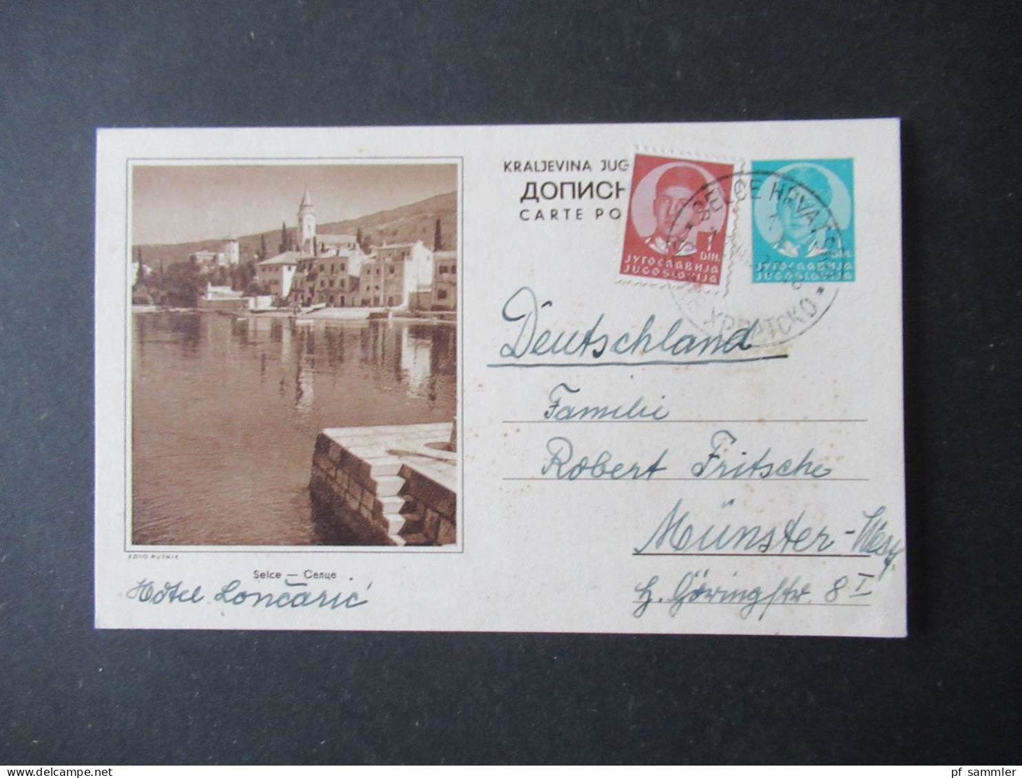 Jugoslawien 1930er Jahre Bildpostkarte Selce Handschriftl. Hotel Loncaric / König Peter II. Mit Zusatzfrankatur - Brieven En Documenten