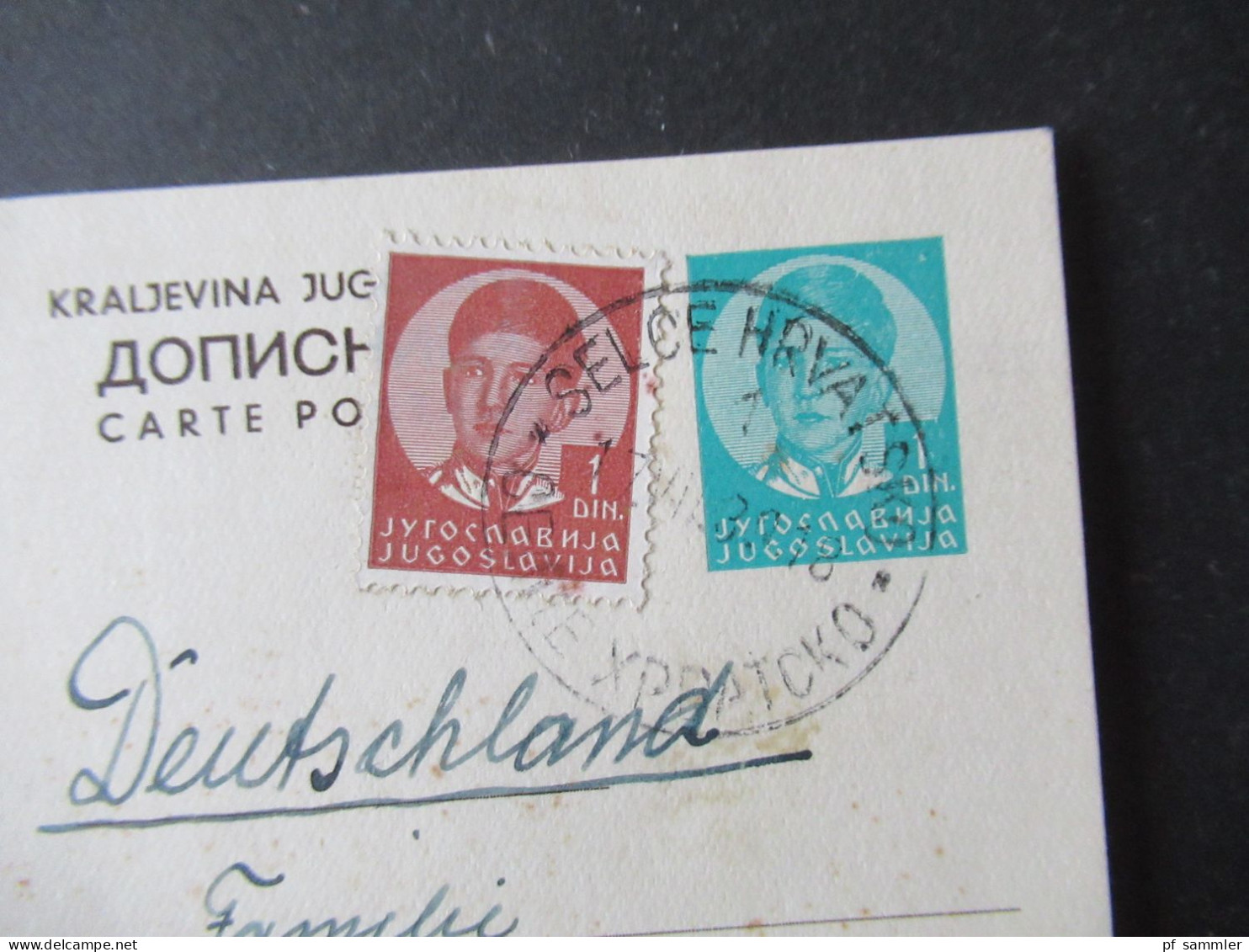 Jugoslawien 1930er Jahre Bildpostkarte Selce Handschriftl. Hotel Loncaric / König Peter II. Mit Zusatzfrankatur - Covers & Documents