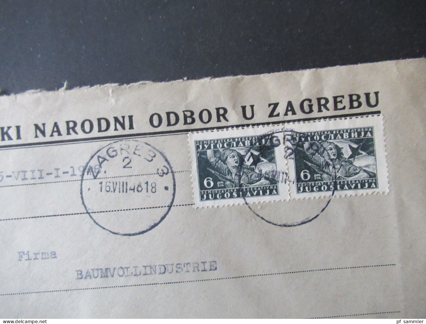 Jugoslawien 1945 / 48 Freimarken Partisanin Nr.480 (2) Einschreiben R-Zettel Gestempelt Und Roter Stempel Nach Erlangen - Cartas & Documentos