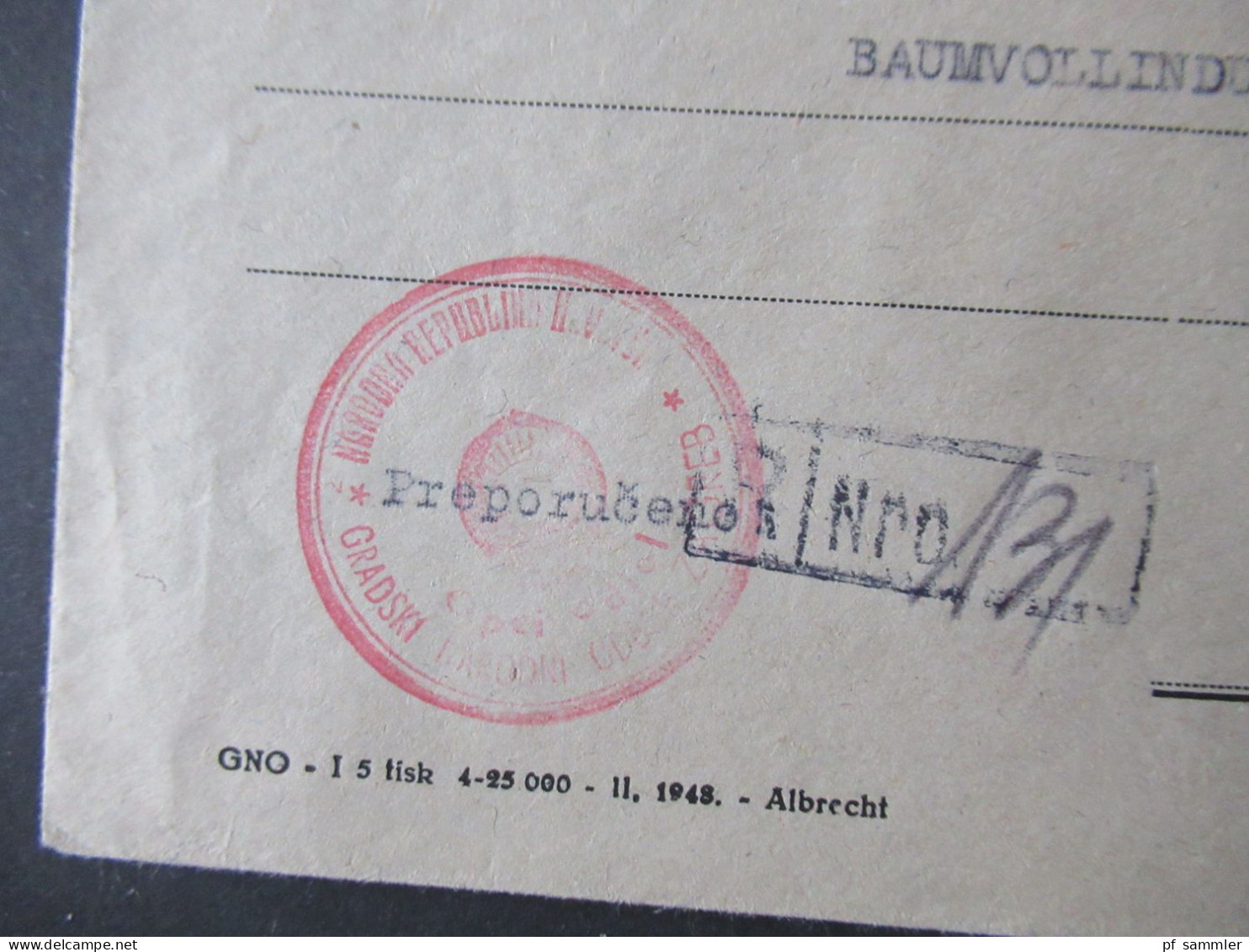 Jugoslawien 1945 / 48 Freimarken Partisanin Nr.480 (2) Einschreiben R-Zettel Gestempelt Und Roter Stempel Nach Erlangen - Lettres & Documents