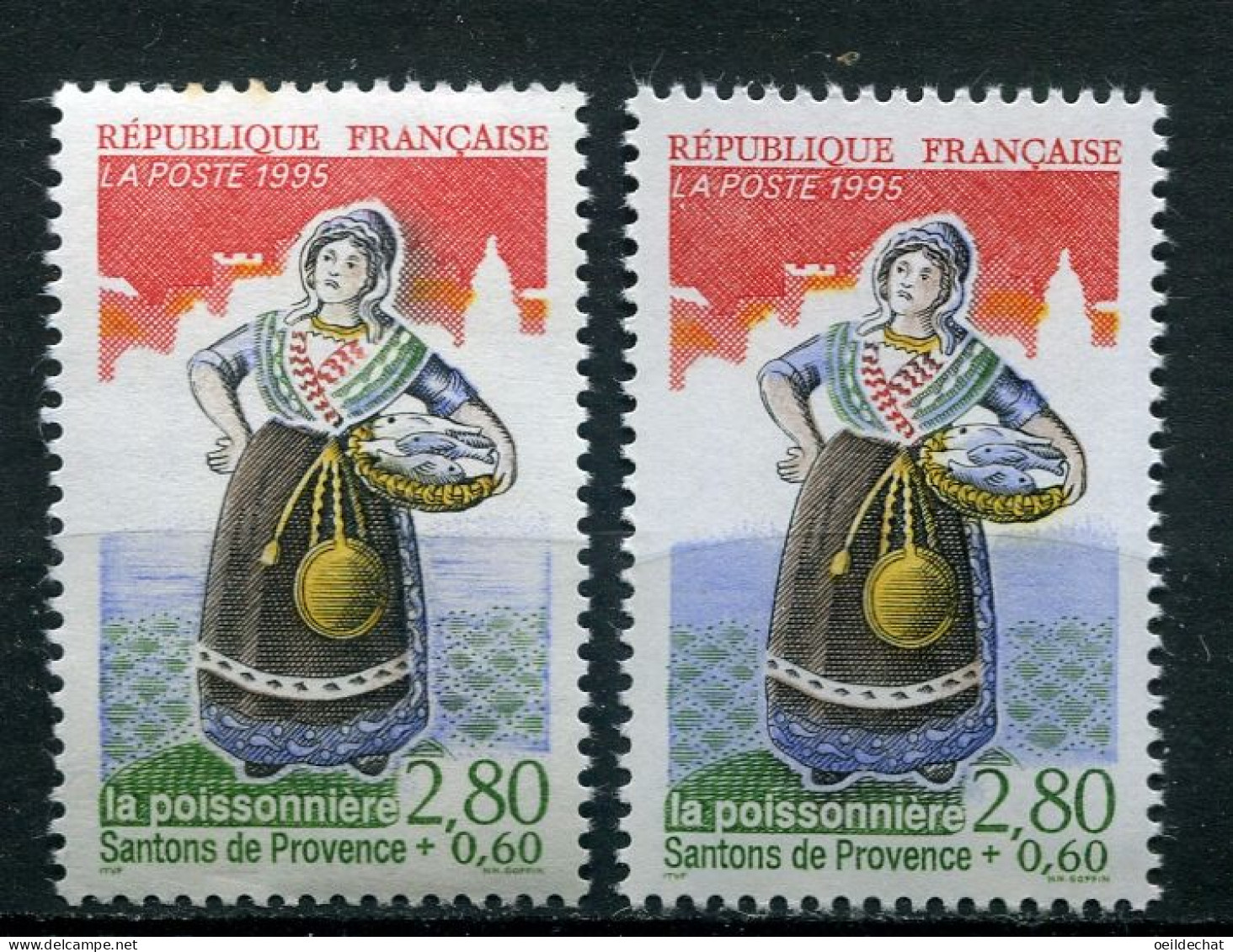 26114 FRANCE N°2979** 2F80+60c. La Poissonnière : Coiffe Bordée De Noir Et Bleu Plus Pâle + Normal (non Inclus) 1995  TB - Unused Stamps