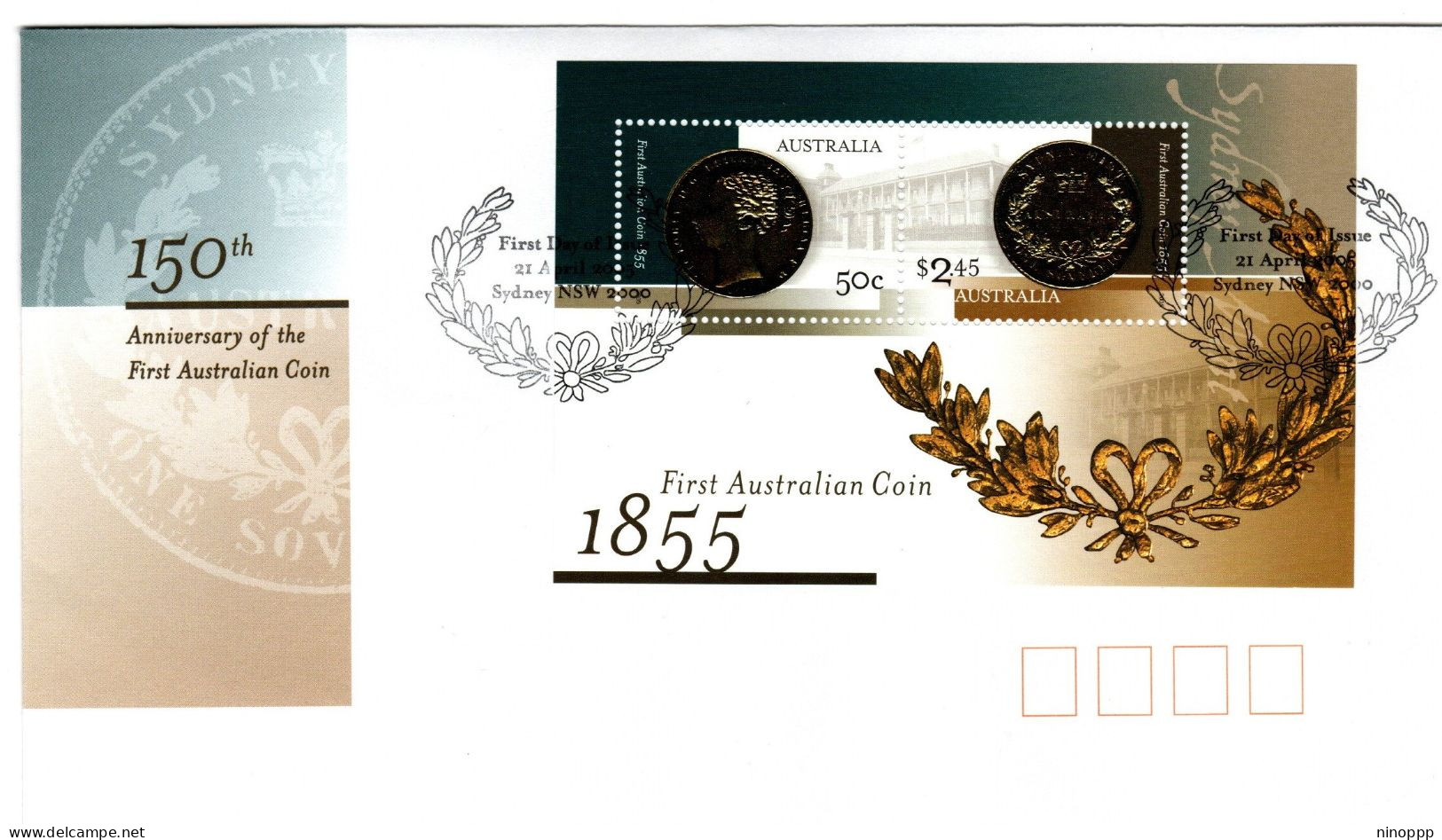 Australia 2004 150th Anniversary Of The First Australian Coin, MS,Sydney Postmark, FDI - Marcophilie