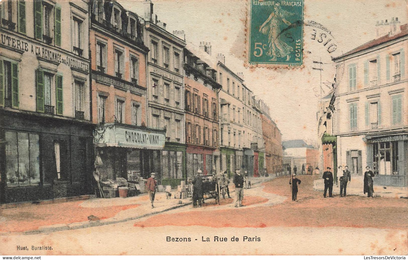 FRANCE - Bezons - La Rue De Paris - Chocolat Vinay - Colorisé - Carte Postale Ancienne - Bezons