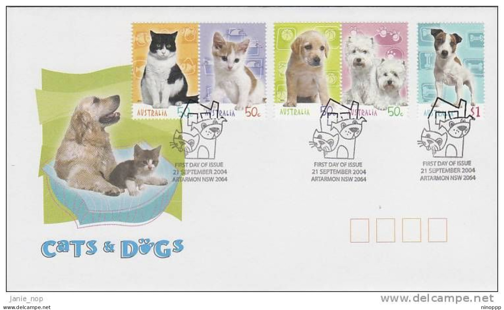 Australia 2004 Cats & Dogs FDC - Postmark Collection
