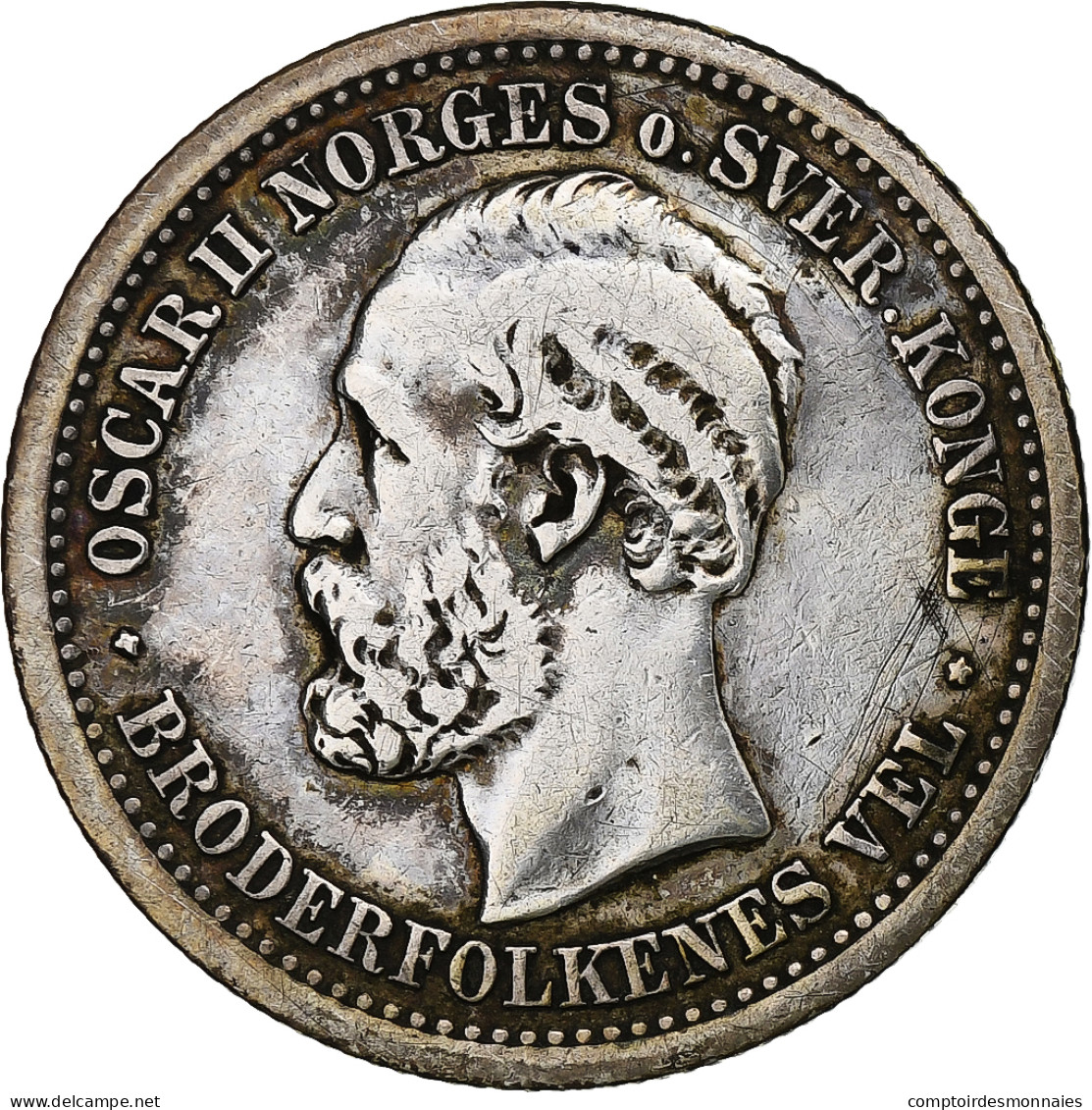 Norvège, Oscar II, Krone, 1877, Argent, TB+, KM:357 - Norvège