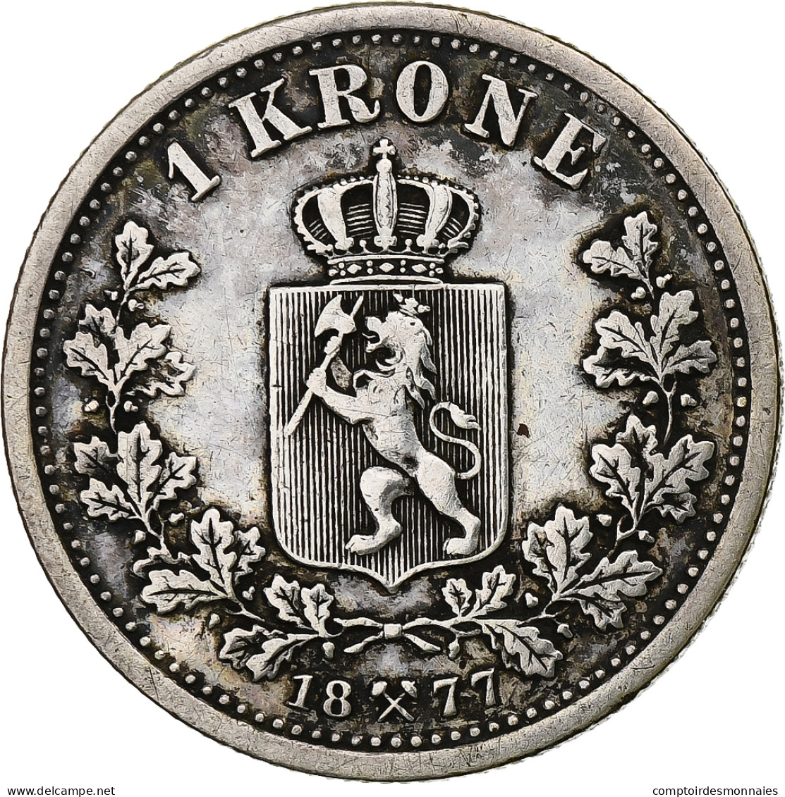 Norvège, Oscar II, Krone, 1877, Argent, TB+, KM:357 - Norvège