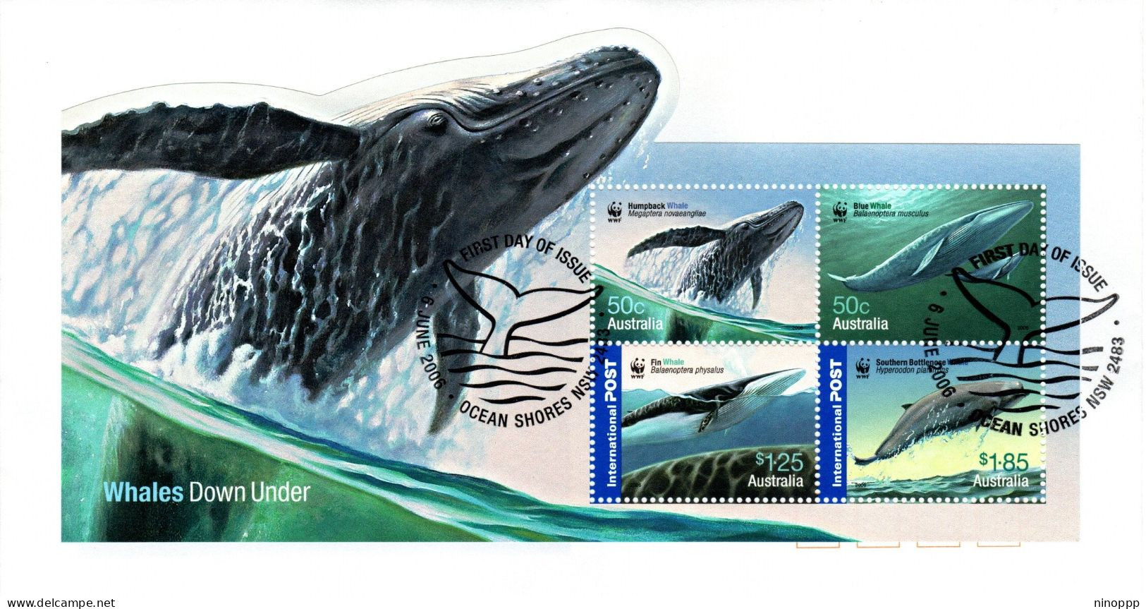 Australia 2006  Whales Down Under,Miniature Sheet, Oceanshores Postmark,FDI - Postmark Collection