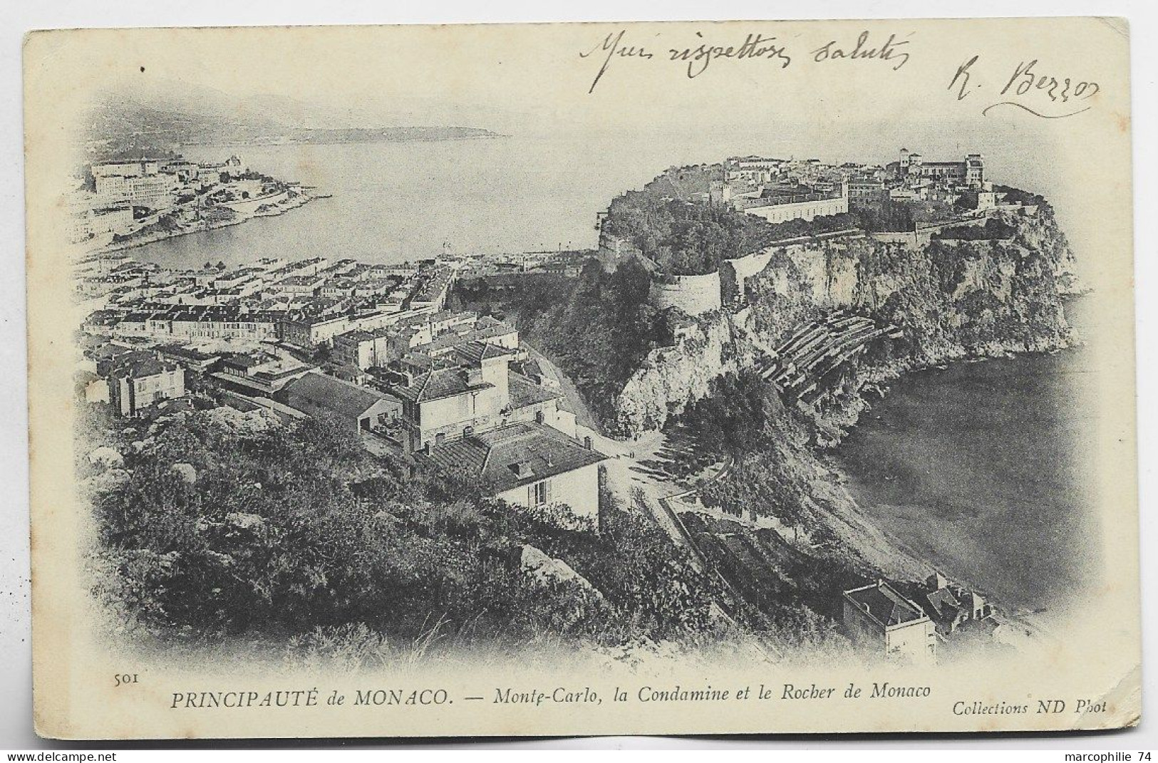 MONACO 5C VERT SEUL CARTE MONTE CARLO 1903 TO ITALIA 10C TORINO  + A ENVOYEUR - Briefe U. Dokumente