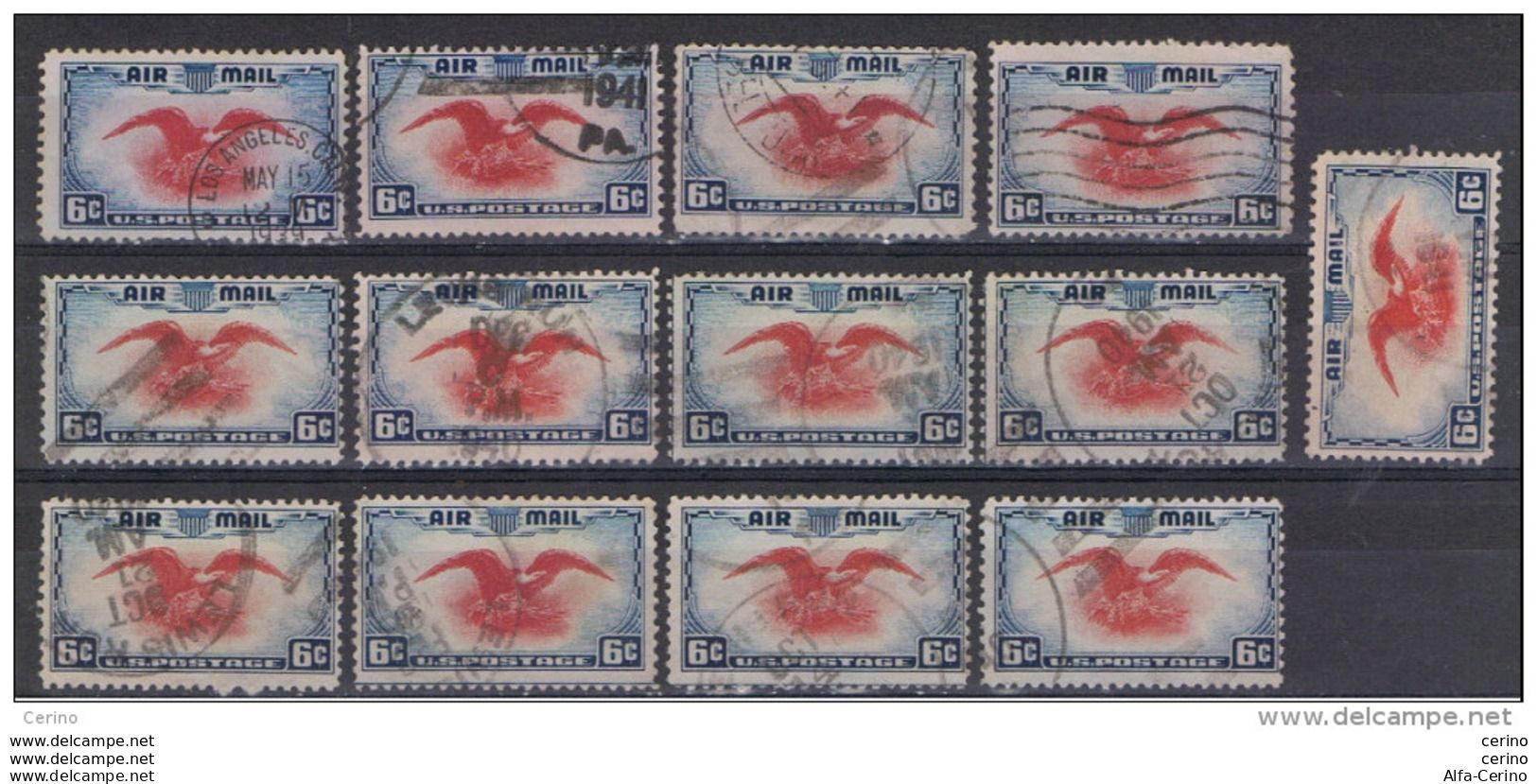 U.S.A.:  1938  AIR  MAIL  EAGLE  -  6 C. USED  STAMPS  -  REP.  13  EXEMPLARY  -  YV/TELL. 24 - 1a. 1918-1940 Gebraucht