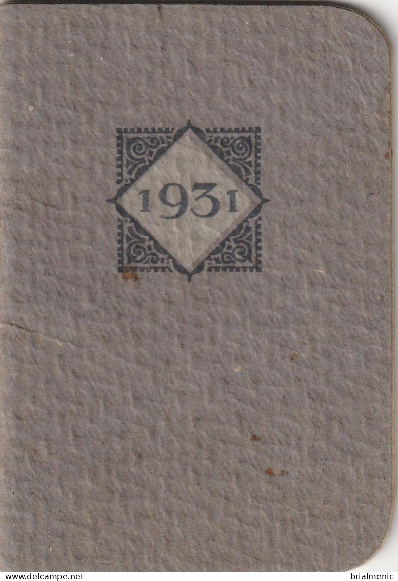 Petit Agenda -calendrier 1931 Format 8 X 5,50 - Petit Format : 1921-40