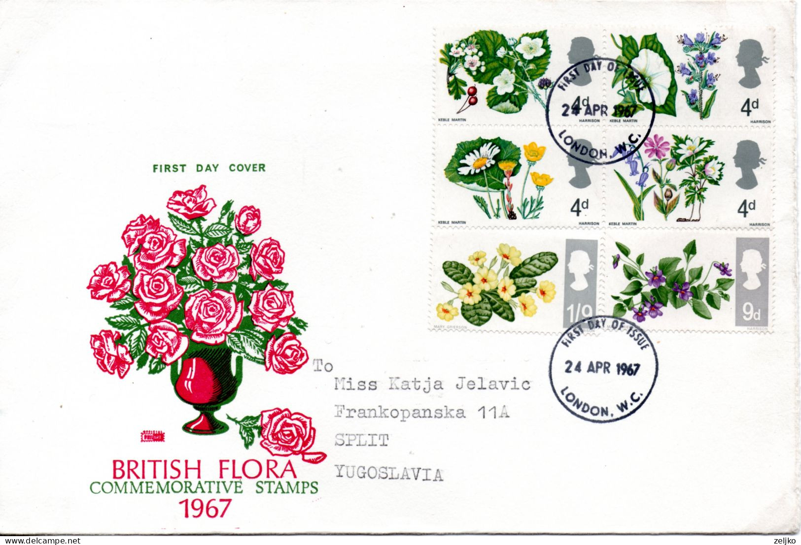 UK, GB, Great Britain, FDC, 1967, Flora, Flower - 1952-1971 Em. Prédécimales