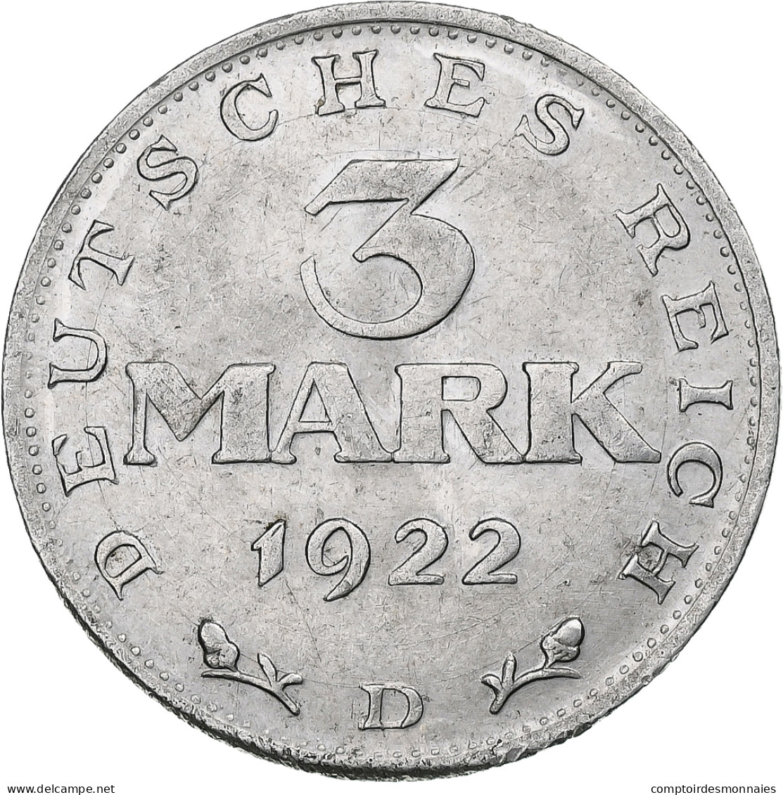 Allemagne, République De Weimar, 3 Mark, 1922, Munich, Rare, Aluminium, TTB+ - 3 Marcos & 3 Reichsmark