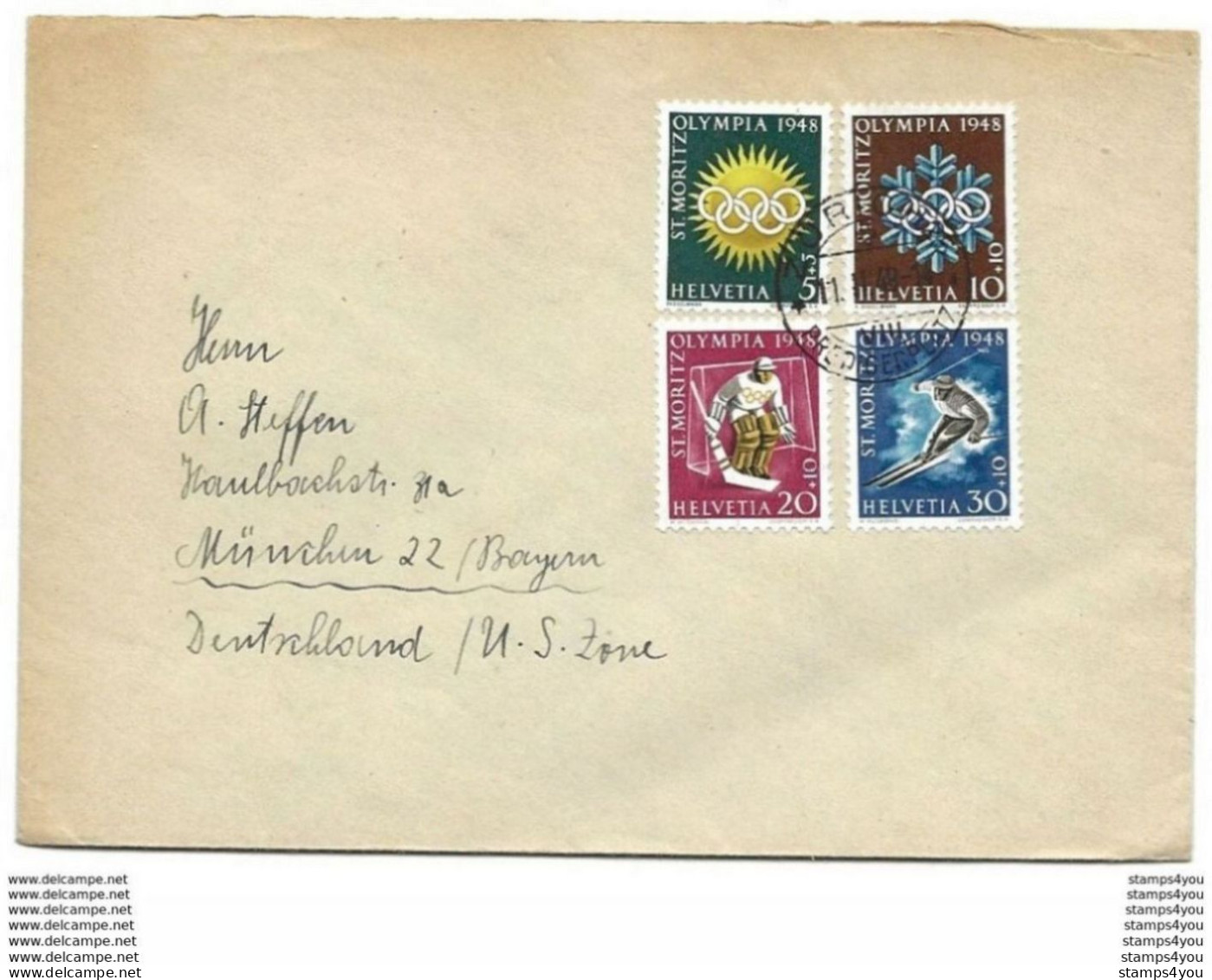 123 - 40 - Enveloppe Avec Série Olympique St Mortiz 1948 Envoyée De Zürich 1948 - Invierno 1948: St-Moritz