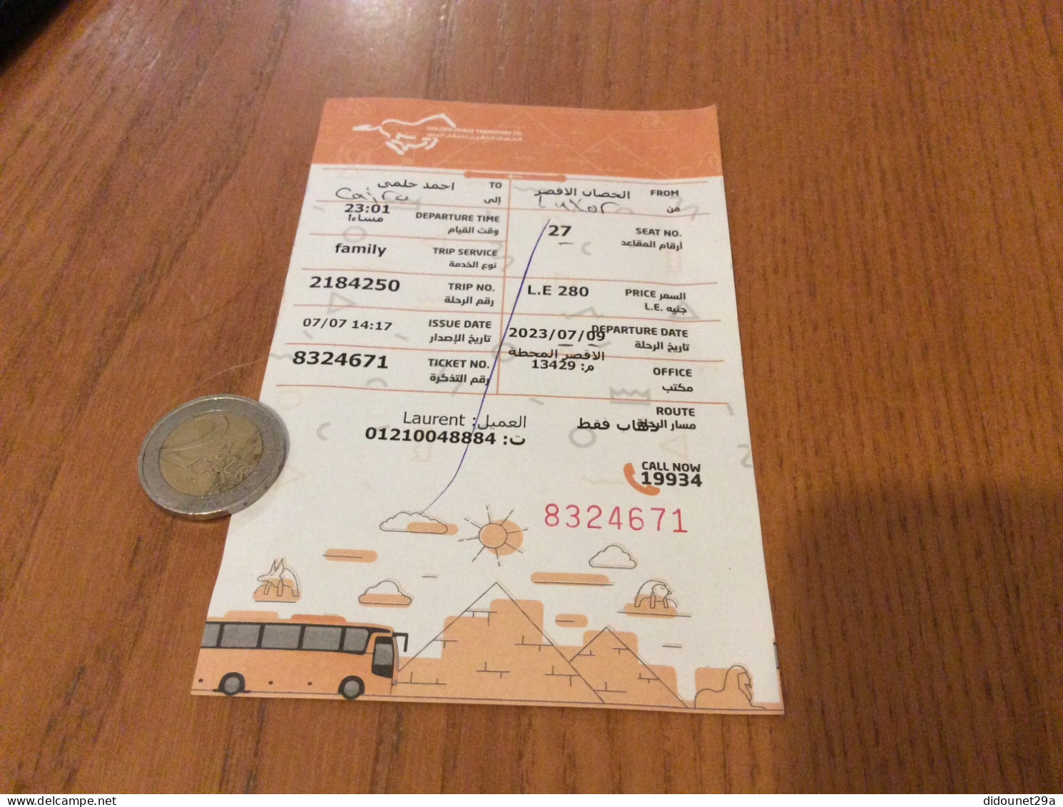 Ticket De Transport *x (bus) "LE CAIRE - LUXOR" Egypte - World