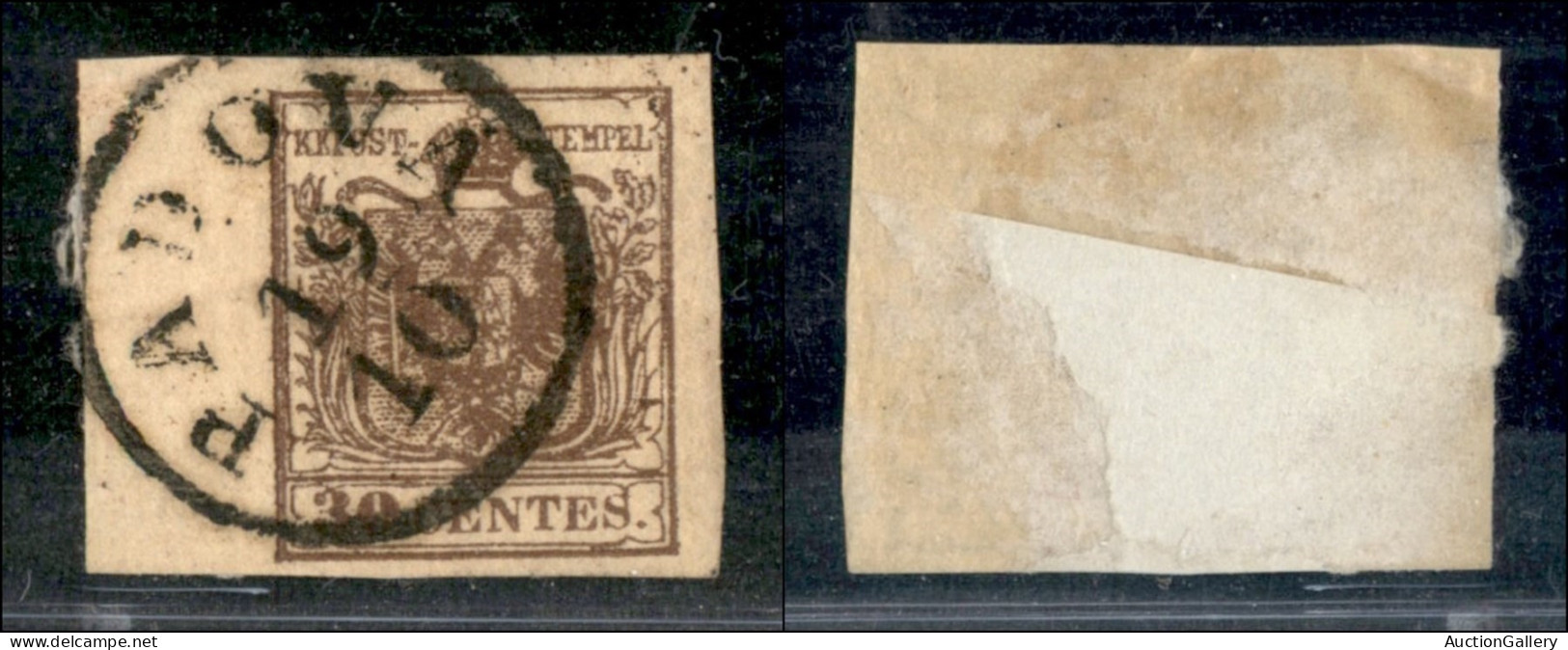 Antichi Stati Italiani - Lombardo Veneto - 1850 - 30 Cent (7) - Usato A Padova - Con Filigrana - Bordo Foglio (9 Mm.) A  - Andere & Zonder Classificatie