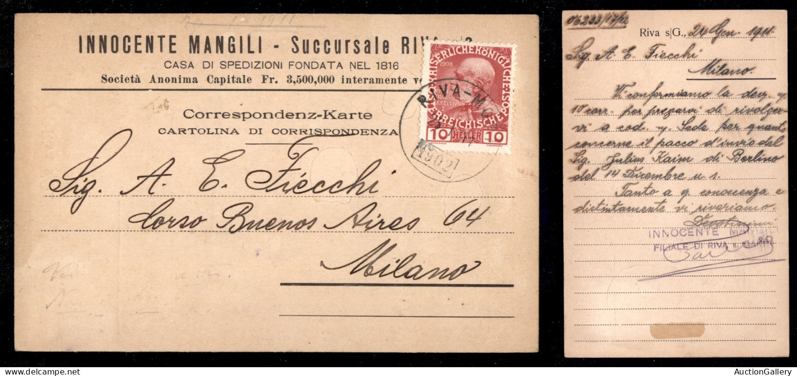 Antichi Stati Italiani - Lombardo Veneto - Territori Italiani D'Austria - Riva Mori 1902 - Cartolina Per Milano Del 25.1 - Autres & Non Classés