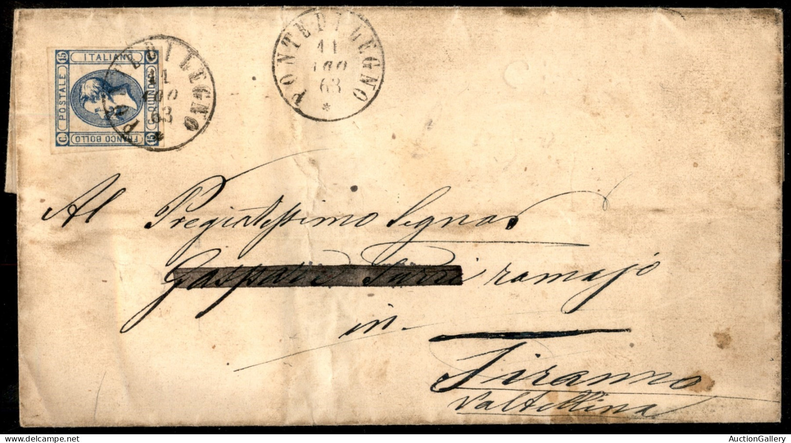 Antichi Stati Italiani - Lombardo Veneto - Ponte Di Legno (P.ti 7) - 15 Cent Litografico (13 - Regno) Su Lettera Per Tir - Otros & Sin Clasificación