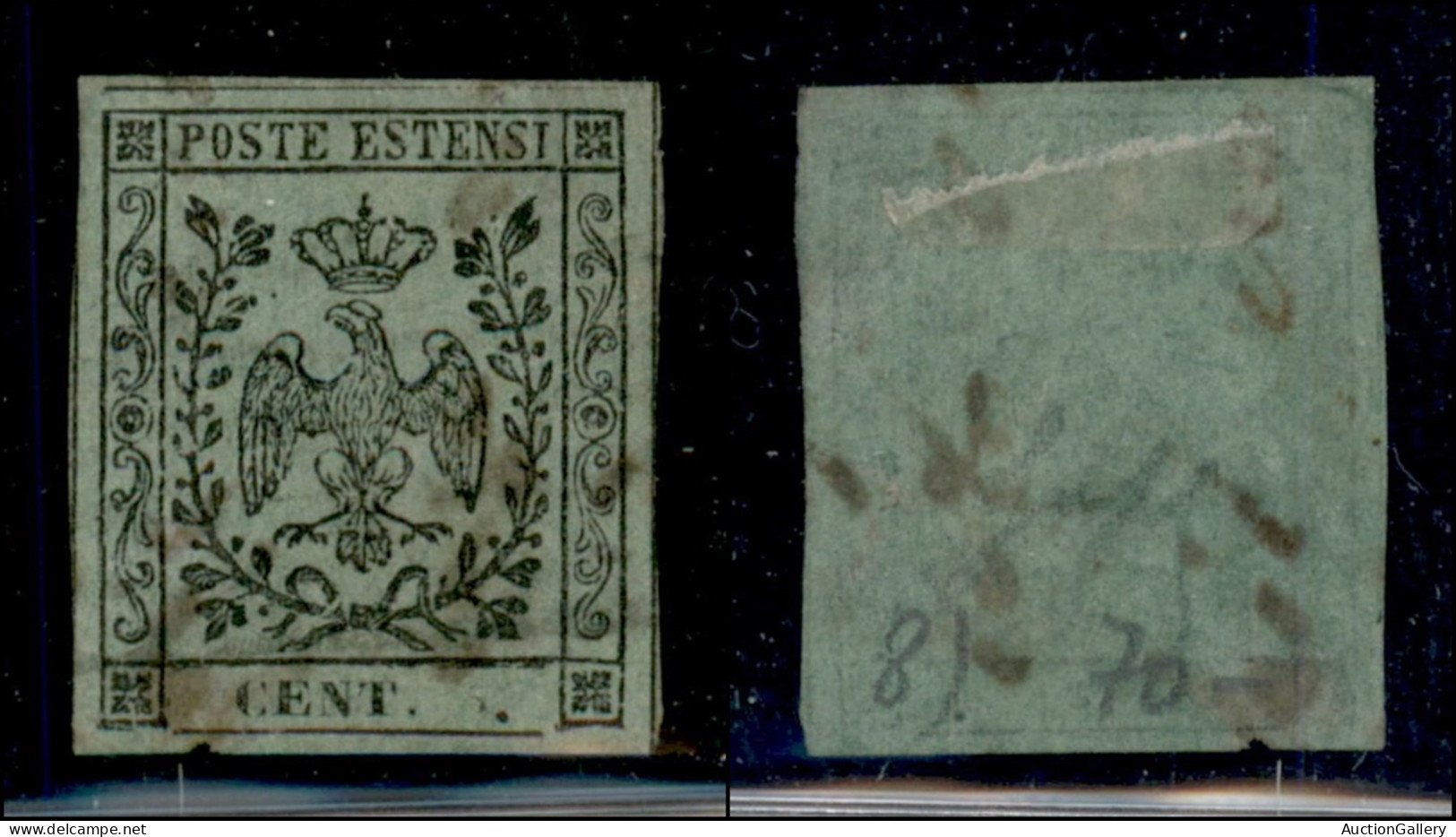 Antichi Stati Italiani - Modena - 1852 - 5 Cent (8i) Senza Cifra 5 - Usato Con Tratti Di Penna - Assottigliato In Basso  - Otros & Sin Clasificación