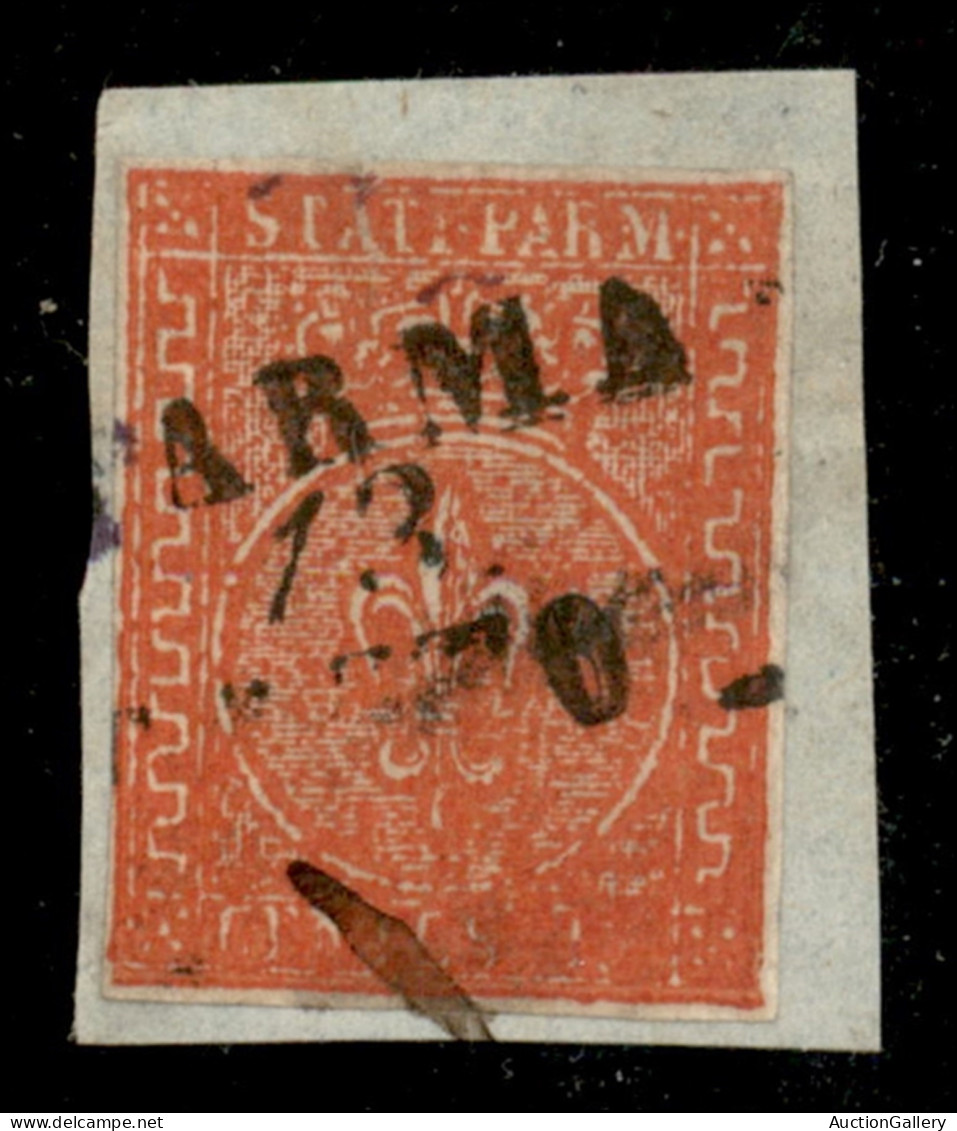 Antichi Stati Italiani - Parma - 1853 - 15 Cent (7e - Senza Valore) Su Frammento - Molto Inchiostrato (tassello Inferior - Sonstige & Ohne Zuordnung