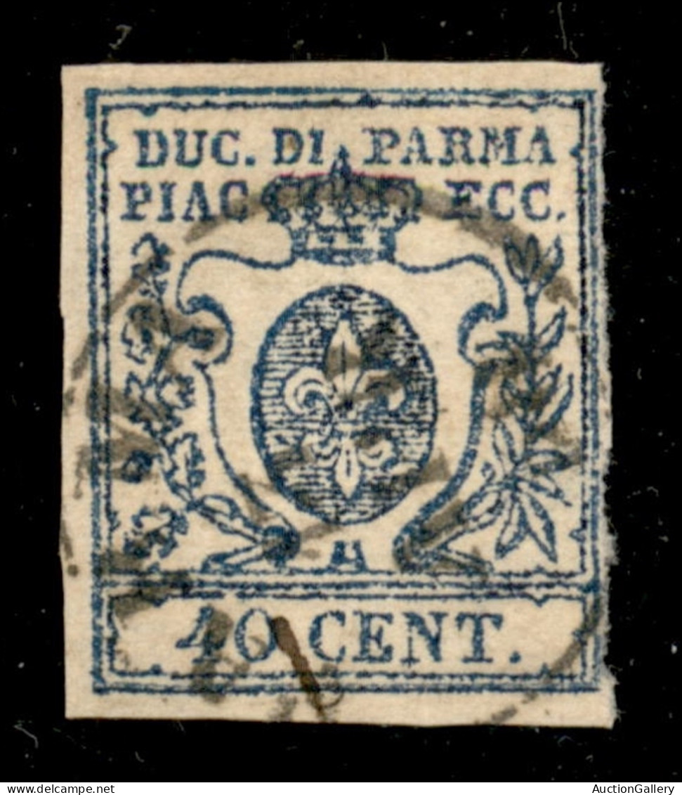 Antichi Stati Italiani - Parma - 1857 - 40 Cent (11a - Azzurro Scuro) Usato - Cert. Raybaudi (1.200) - Sonstige & Ohne Zuordnung