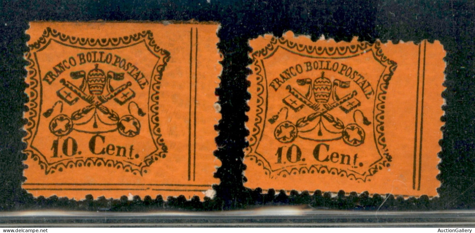 Antichi Stati Italiani - Stato Pontificio - 1868 - 10 Cent Stemma (26) - Due Valori Con Gomma Integra Vetrificata Bruna - Otros & Sin Clasificación