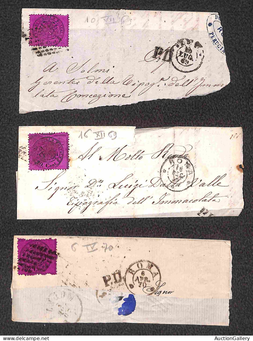 Antichi Stati Italiani - Stato Pontificio - 1869/1870 - 20 Cent (28) - 16 Testatine Di Lettere Da Roma Con Affrancatura  - Autres & Non Classés