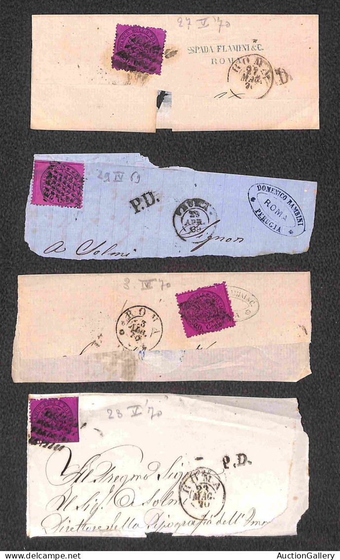 Antichi Stati Italiani - Stato pontificio - 1869/1870 - 20 cent (28) - 16 testatine di lettere da Roma con affrancatura 