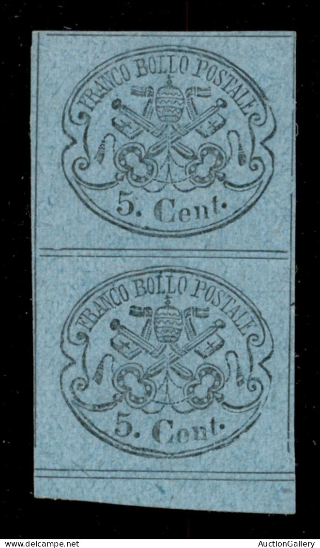 Antichi Stati Italiani - Stato Pontificio - 1870 - Non Ultimati - 5 Cent (32) - Coppia Verticale Bordo Foglio - Senza Go - Other & Unclassified