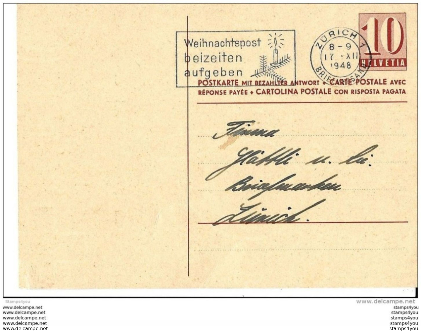 27-18 - Entier Postal  10cts - Obit Mécanique 1948 - Entiers Postaux