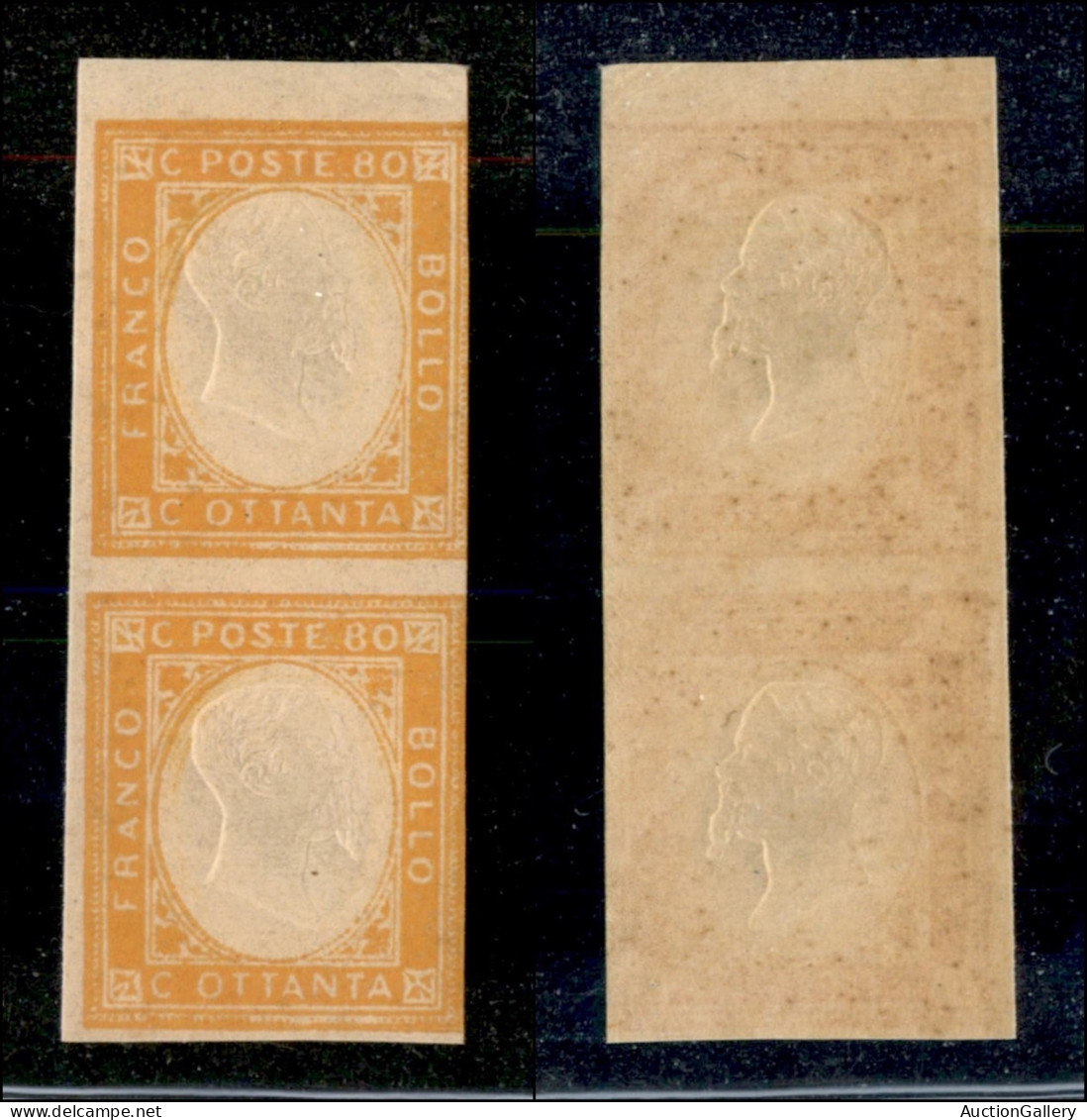 Regno - Vittorio Emanuele II - 1861 - Non Emessi - 80 Cent (5) - Coppia Verticale Bordo Foglio - Gomma Integra - Da Prec - Autres & Non Classés