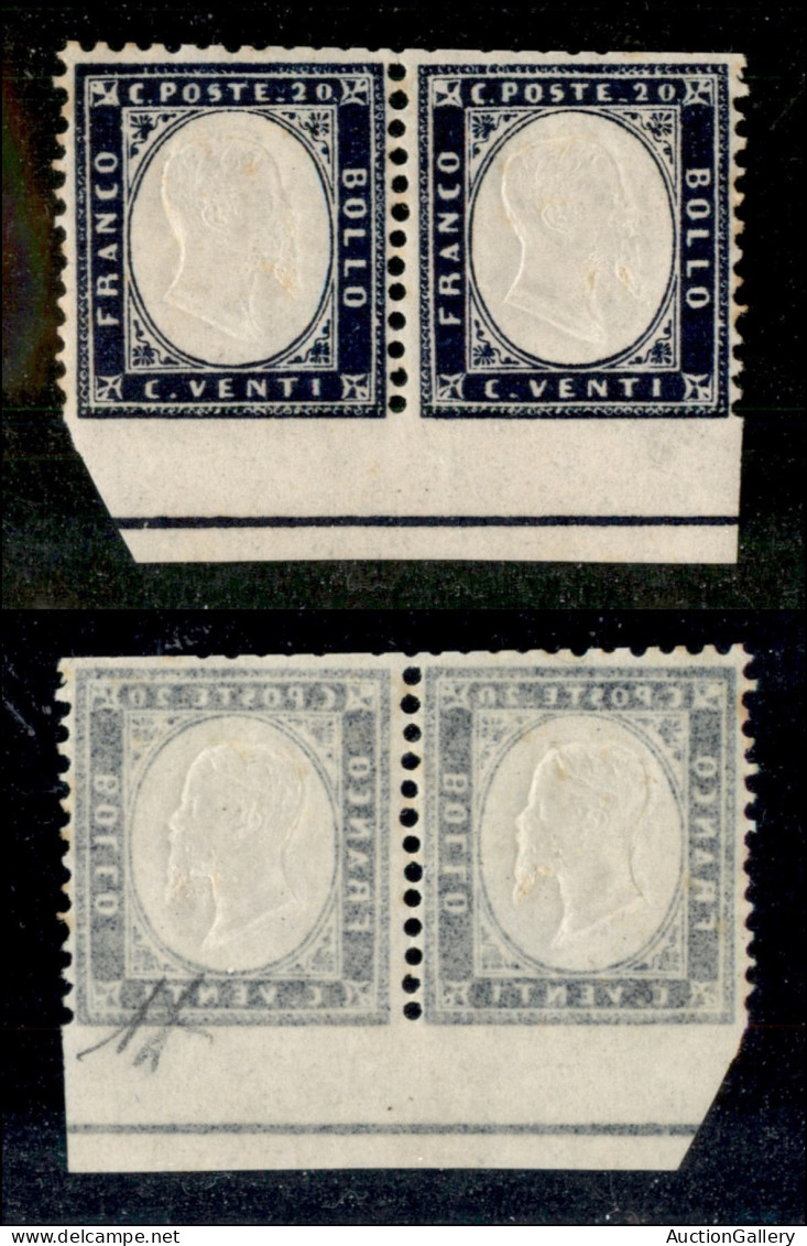 Regno - Vittorio Emanuele II - 1862 - 20 Cent (2l) - Coppia Orizzontale Bordo Foglio Integrale Con Linea Di Colore - Gom - Altri & Non Classificati