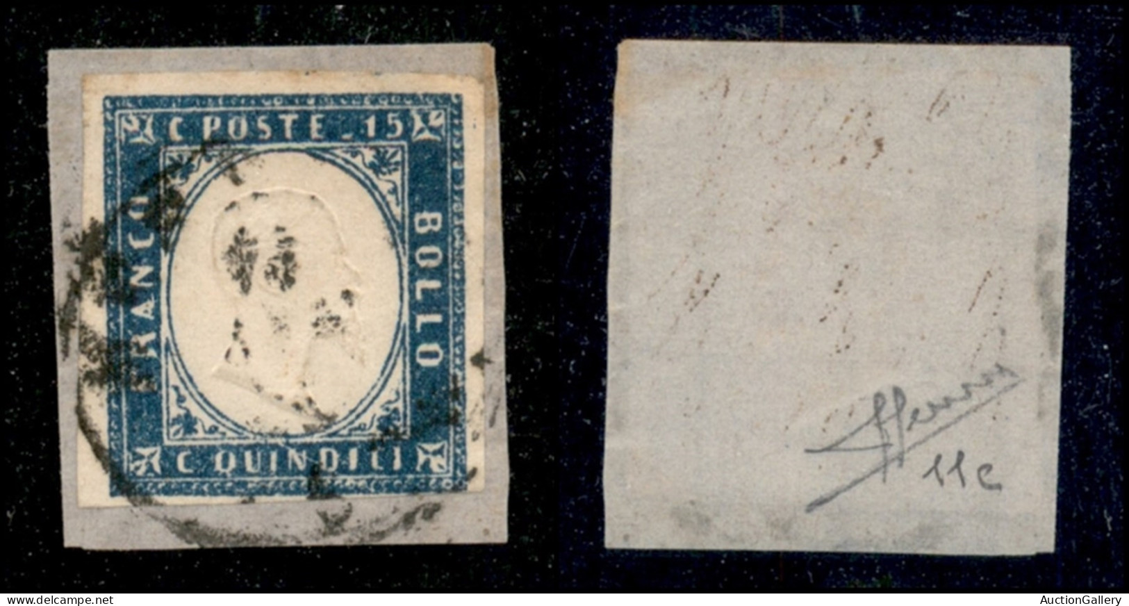 Regno - Vittorio Emanuele II - 1863 - 15 Cent (11e - Azzurro Grigio) Usato A Messina Su Frammento - Sorani (1.200) - Sonstige & Ohne Zuordnung