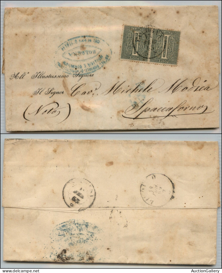 Regno - Vittorio Emanuele II - De La Rue - Coppia Del 1 Cent (L14) Su Lettera Da Bologna 13.2.1865 Per Spaccaforno – Ing - Altri & Non Classificati