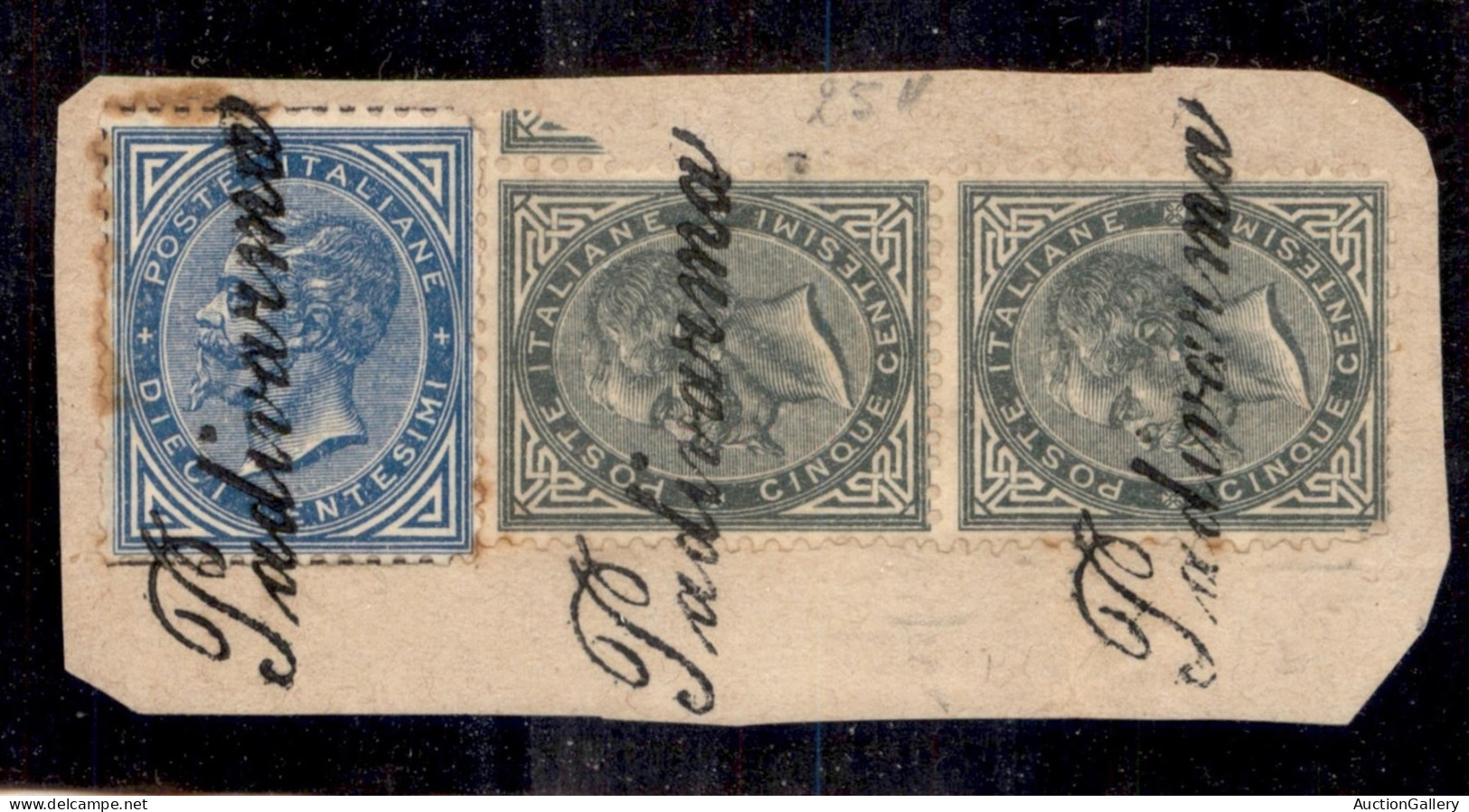 Regno - Vittorio Emanuele II - Padivarma (P.ti 10) - Coppia Del 5 Cent (16) + 10 Cent (27) Su Frammento - Otros & Sin Clasificación