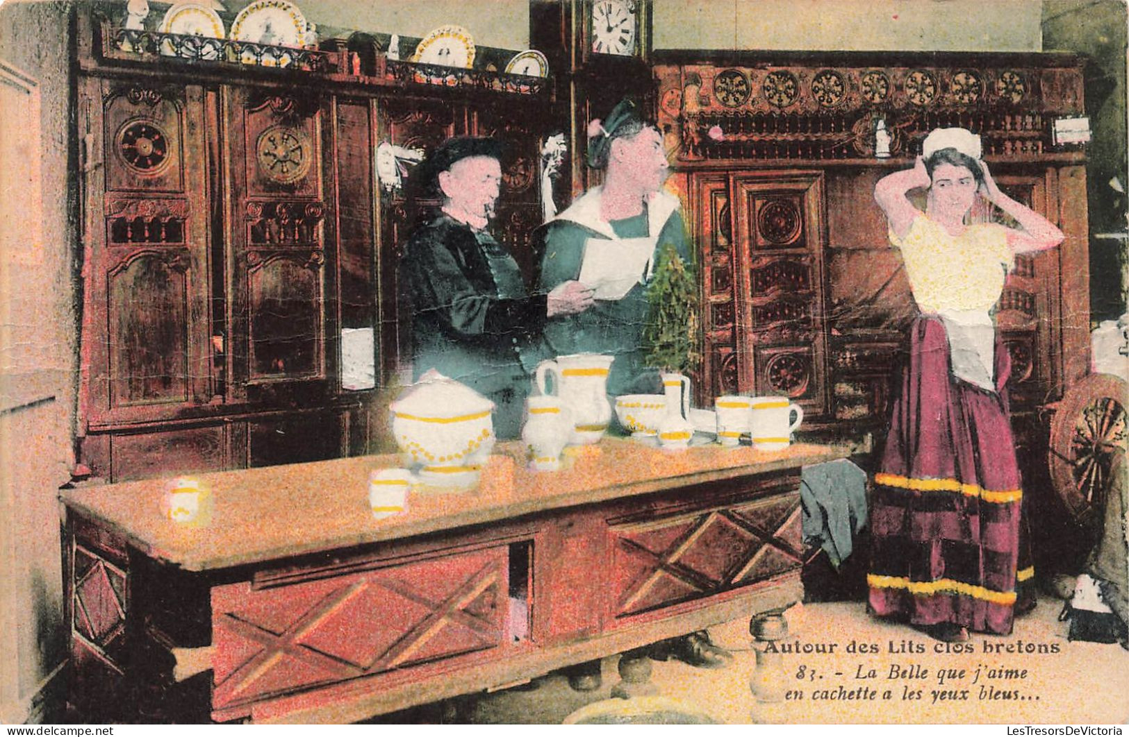 FANTAISIES - La Belle Que J'aime En Cachette A Les Yeux Bleus  - Colorisé - Carte Postale Ancienne - Hombres