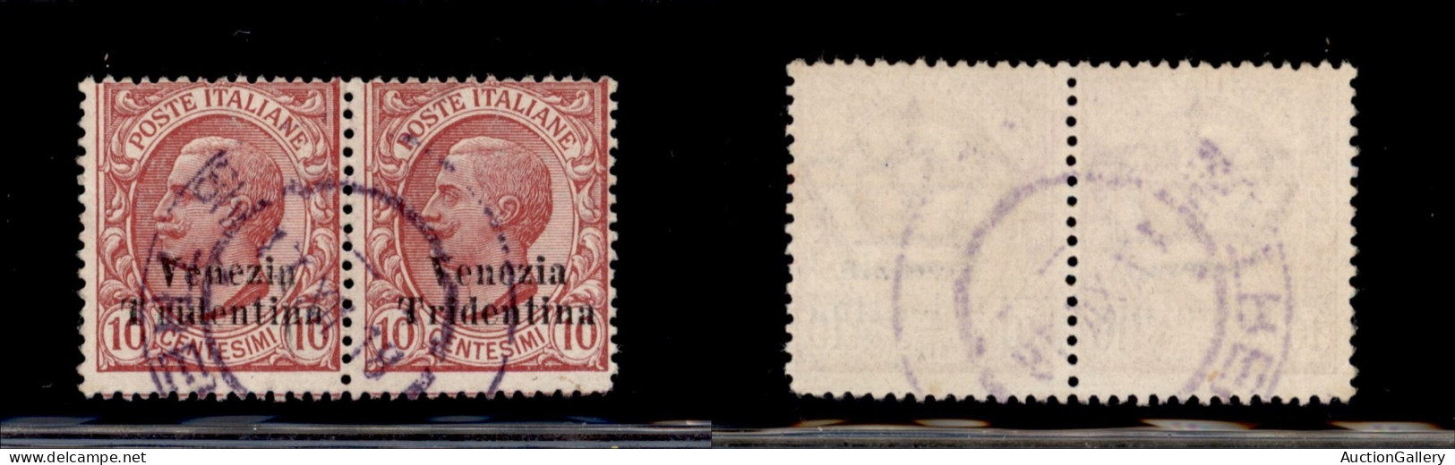 Occupazioni I Guerra Mondiale - Trentino-Alto Adige - 1918 - 10 Cent (22c+22) - Coppia Usata - T Spostata + Normale (150 - Autres & Non Classés