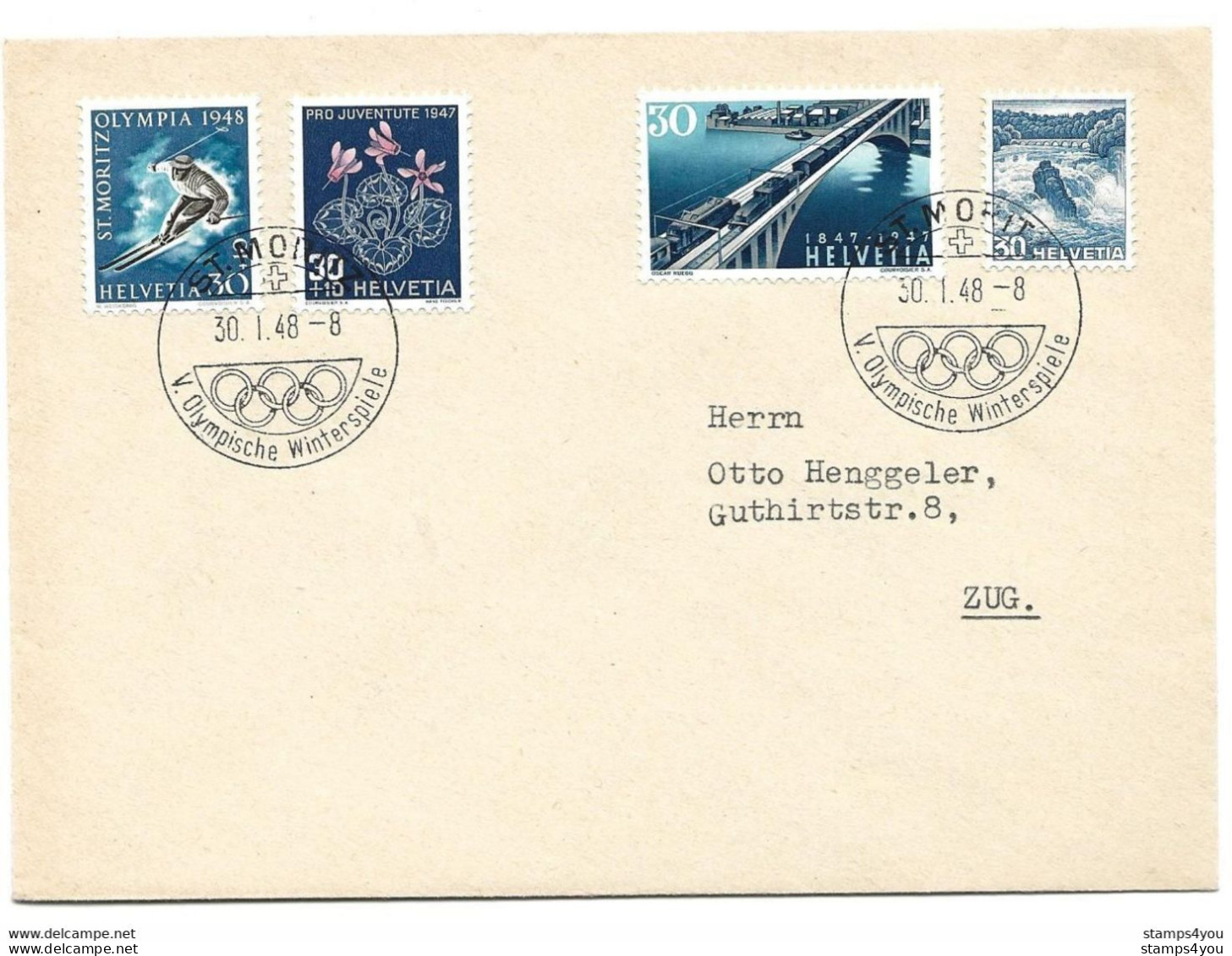 169 - 2 - Enveloppe Avec Oblit Spéciale JO St Moritz 1948 - Invierno 1948: St-Moritz