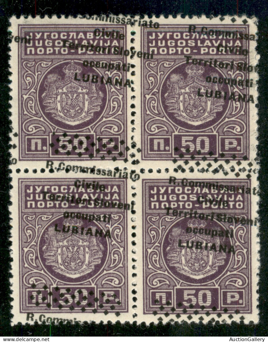 Occupazioni II Guerra Mondiale - Lubiana - 1941 - 50 Para (6d) In Quartina Con Soprastampe Oblique - Tre Pezzi Con Gomma - Other & Unclassified