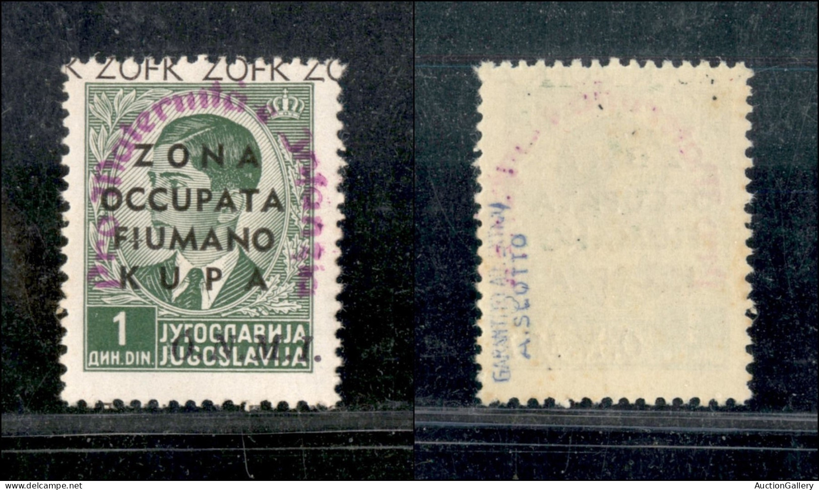 Occupazioni II Guerra Mondiale - Zona Fiumano Kupa - 1942 - 1 Din (37f-varietà) - ZOFK In Alto + ONMI A Destra - Gomma I - Sonstige & Ohne Zuordnung