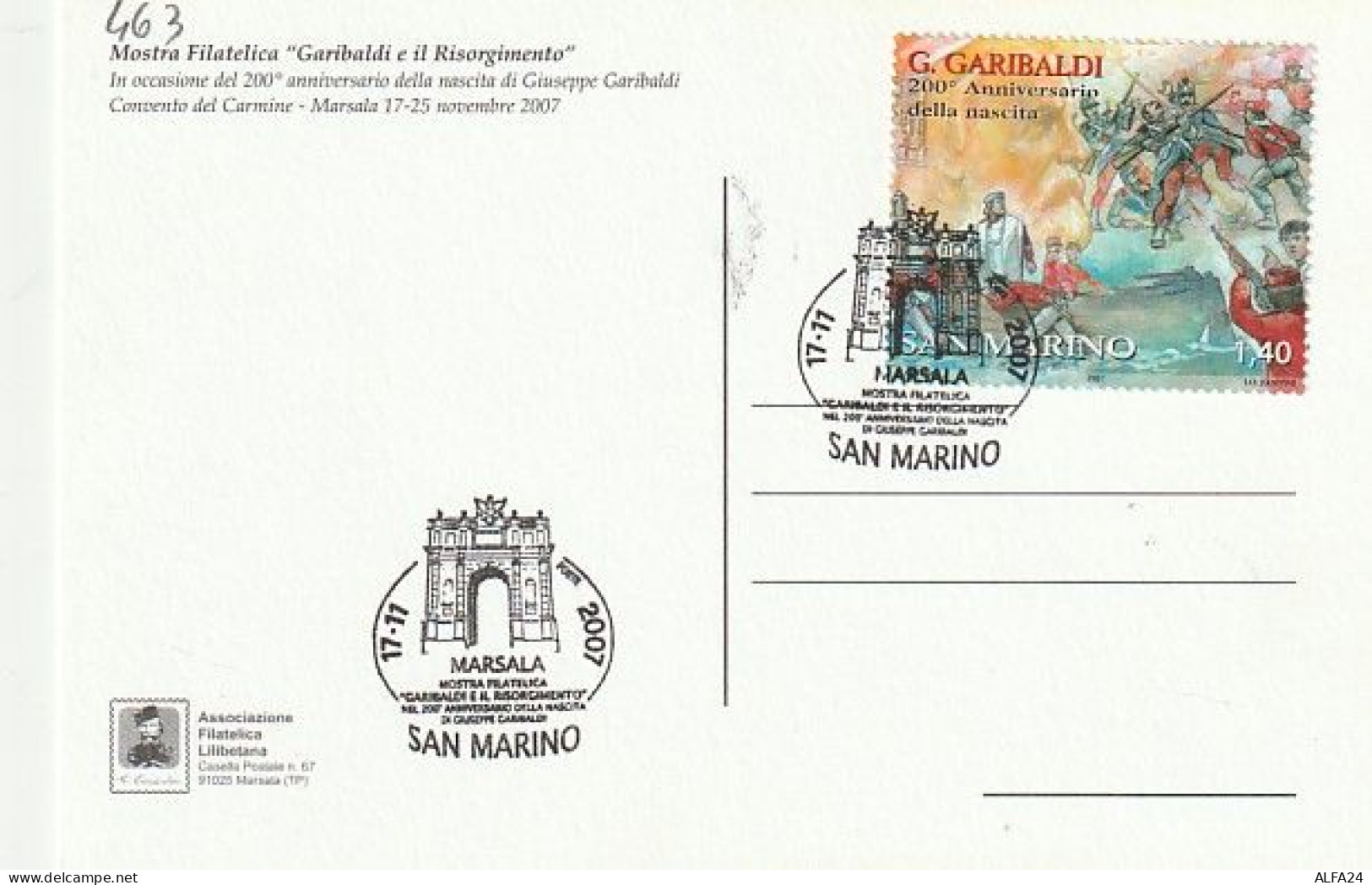 MAXIMUM CARD GARIBALDI  2007 SAN MARINO (MCX463 - Variétés Et Curiosités